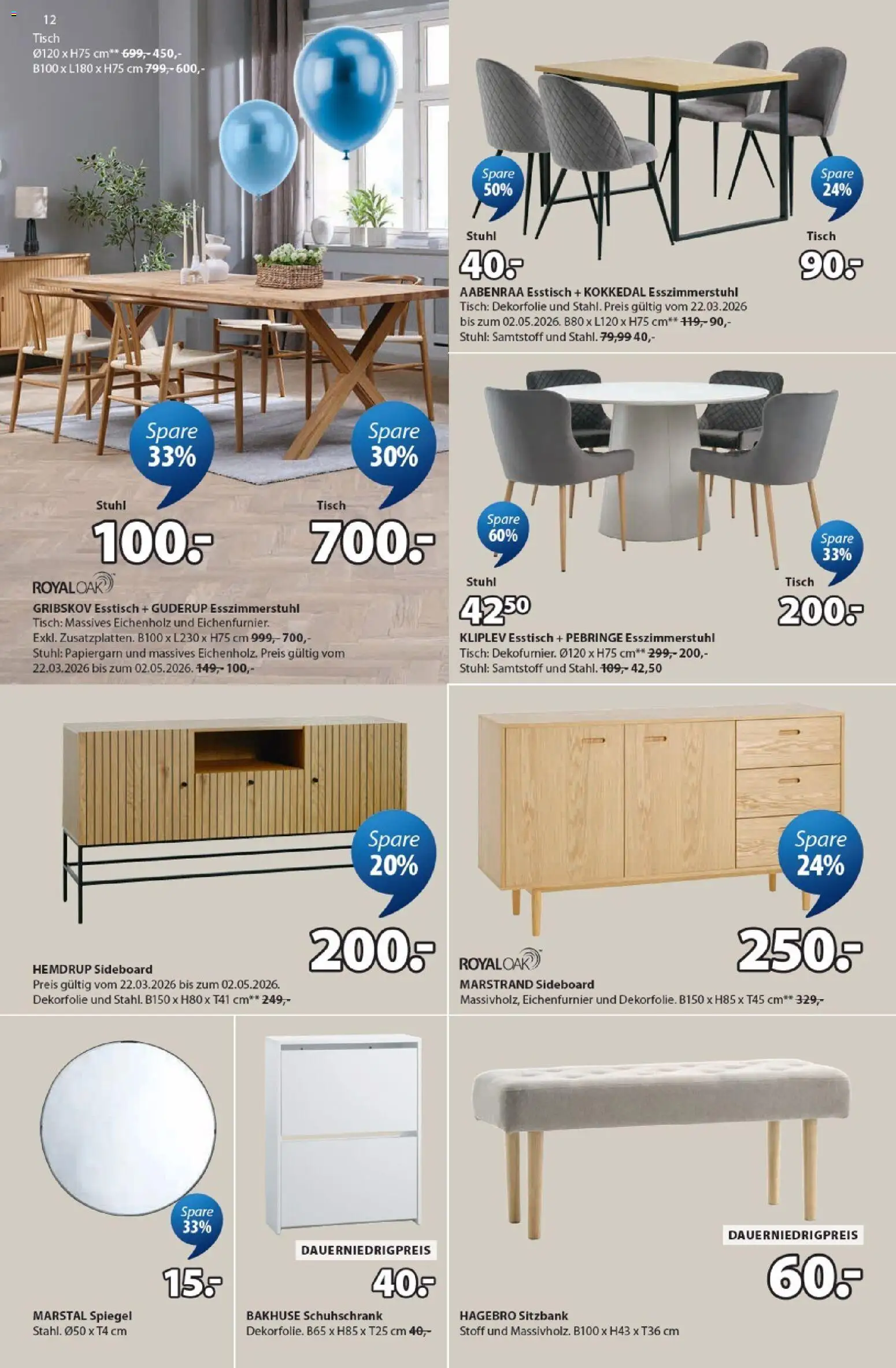 Prospekt JYSK  – gültig ab 15.02.2026 | Seite: 12 | Produkte: Sideboard, Tisch, Stuhl, Spiegel