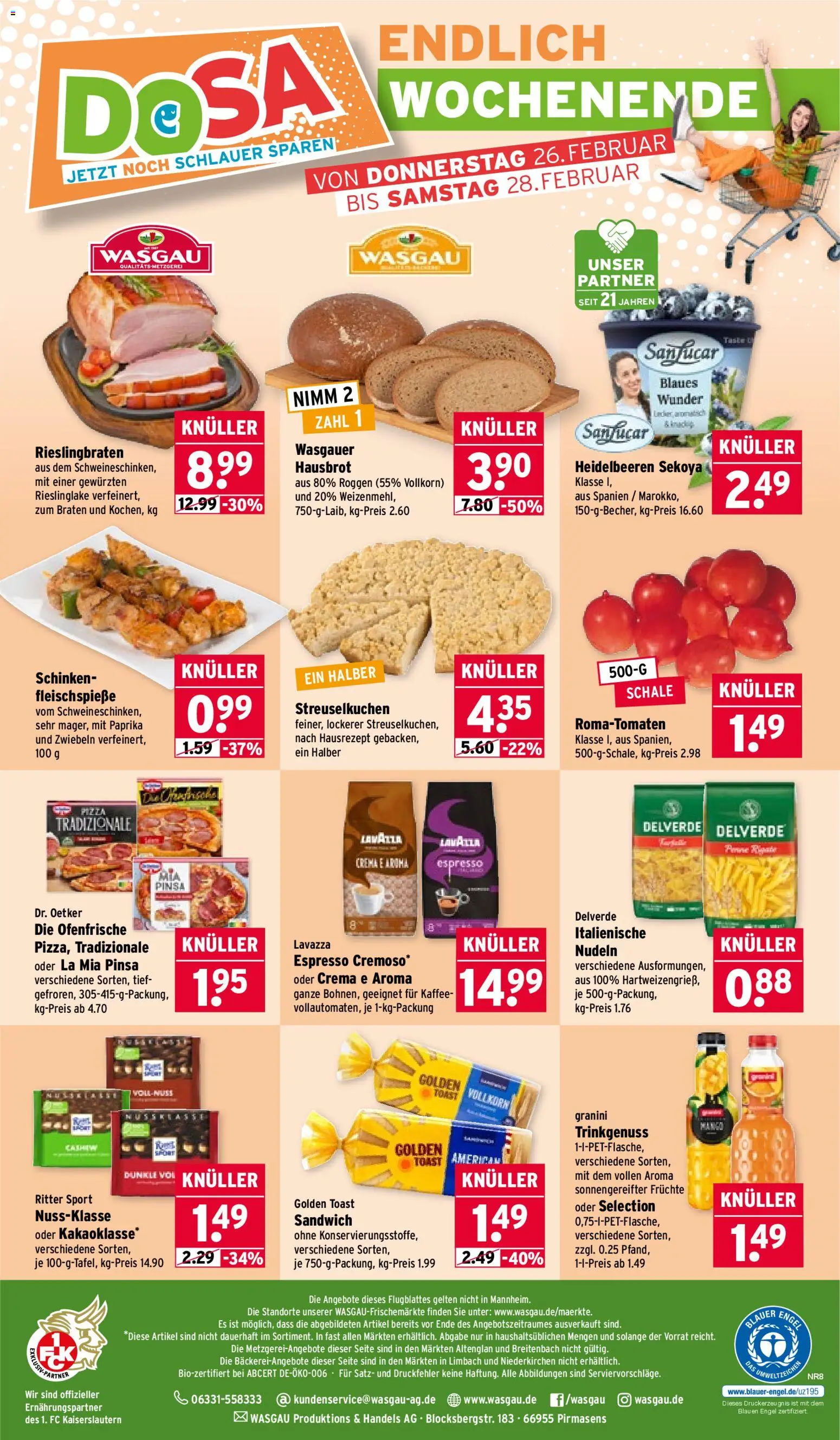 Wasgau Prospekt 	 – gültig ab 23.02.2026 | Seite: 24 | Produkte: Kaffee, Toast, Heidelbeeren, Schinken