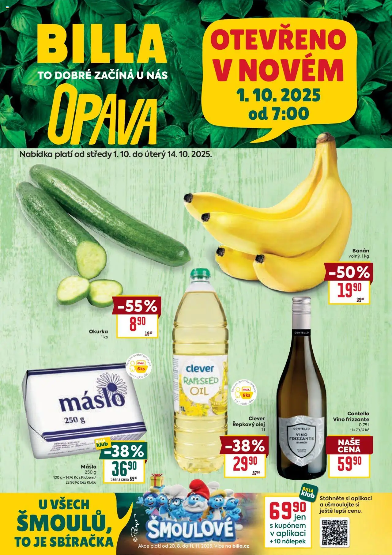 Billa leták - Speciál: Opava od 01.10.2025 | Strana: 1 | Produkty: Máslo, Řepkový olej, Banán, Clever