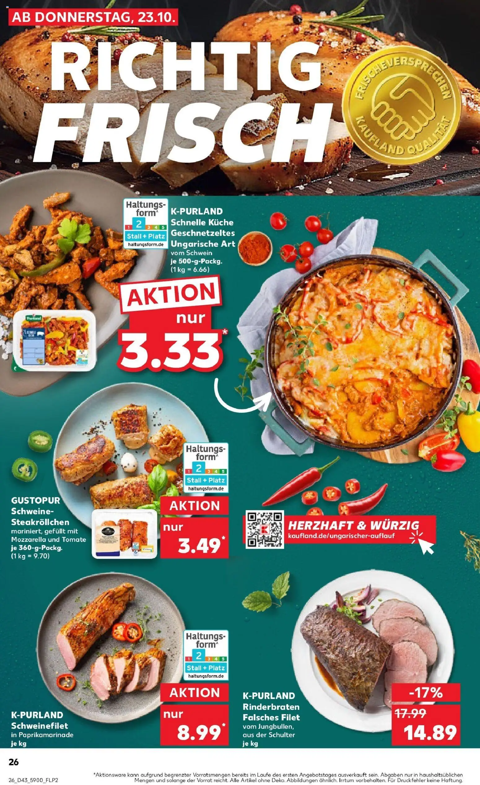 Kaufland prospekt Gotha	 – gültig ab 27.10.2025 | Seite: 26 | Produkte: Rinderbraten, Mozzarella, Küche, Schweinefilet
