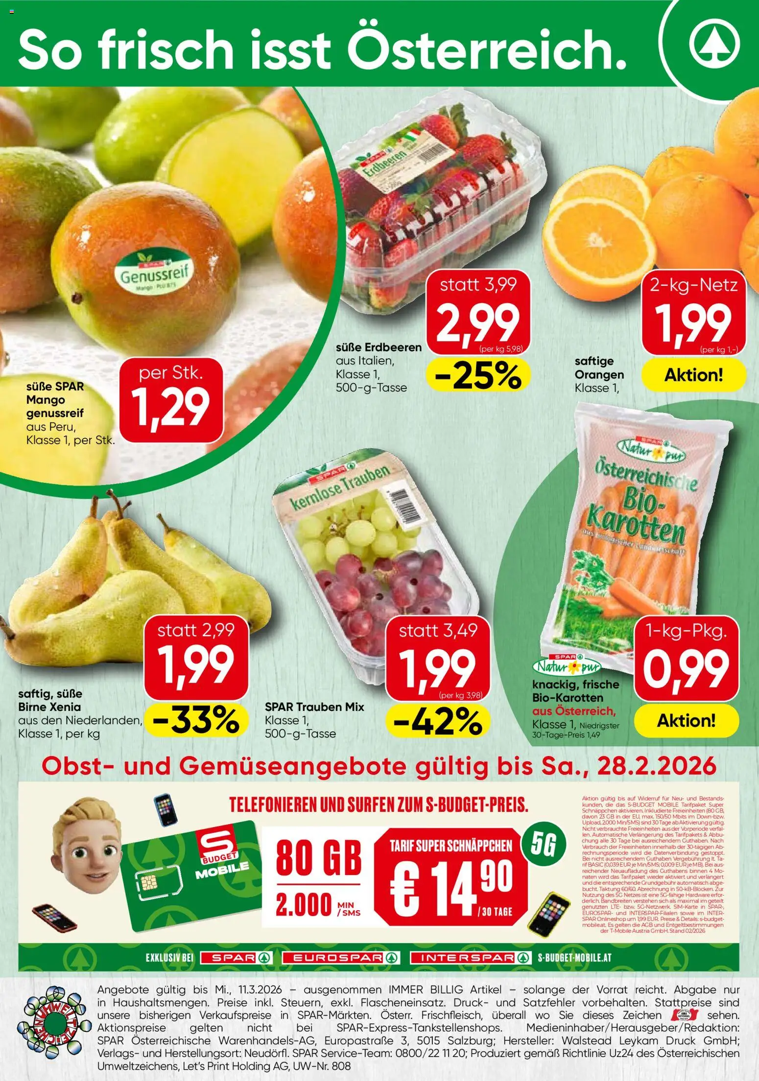 Spar Flugblatt - Oberösterreich gültig ab 26.02.2026 | Seite: 20 | Produkte: Erdbeeren, Obst, Mango, Orangen