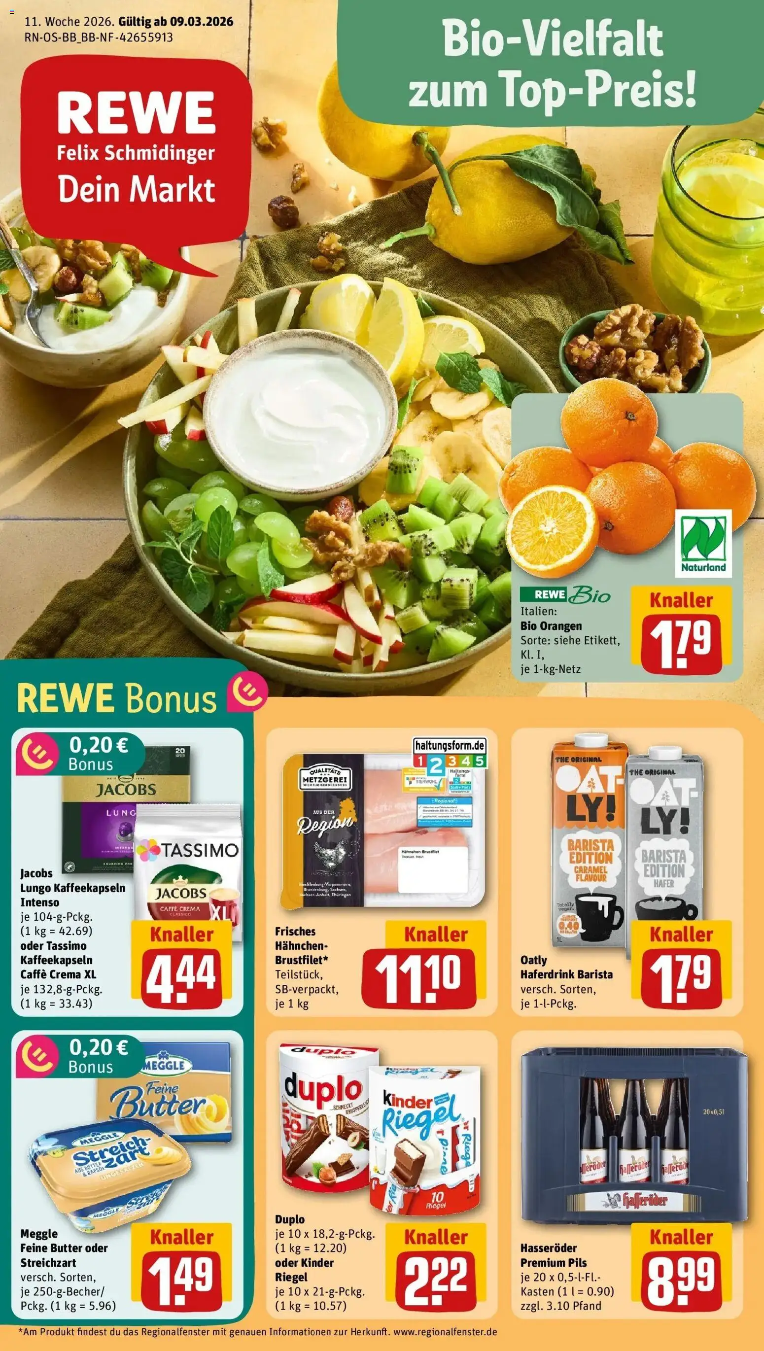 Rewe Prospekt Brandenburg An Der Havel / Plaue	 – gültig ab 09.03.2026 | Seite: 1 | Produkte: Pils, Haferdrink, Oatly, Tassimo