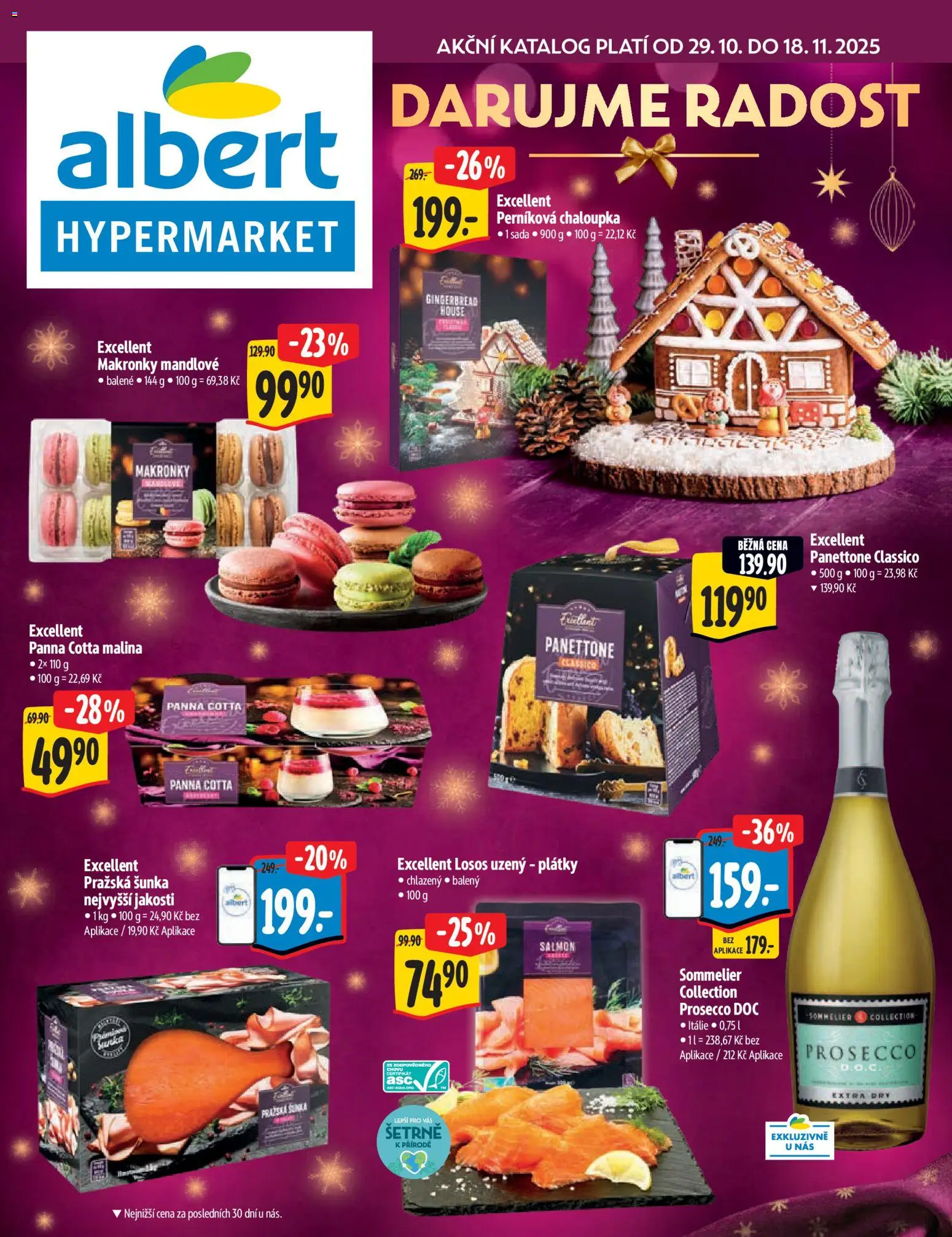 Albert katalog - Hypermarket od 29.10.2025 | Strana: 1 | Produkty: Šunka, Pražská šunka, Makronky, Losos
