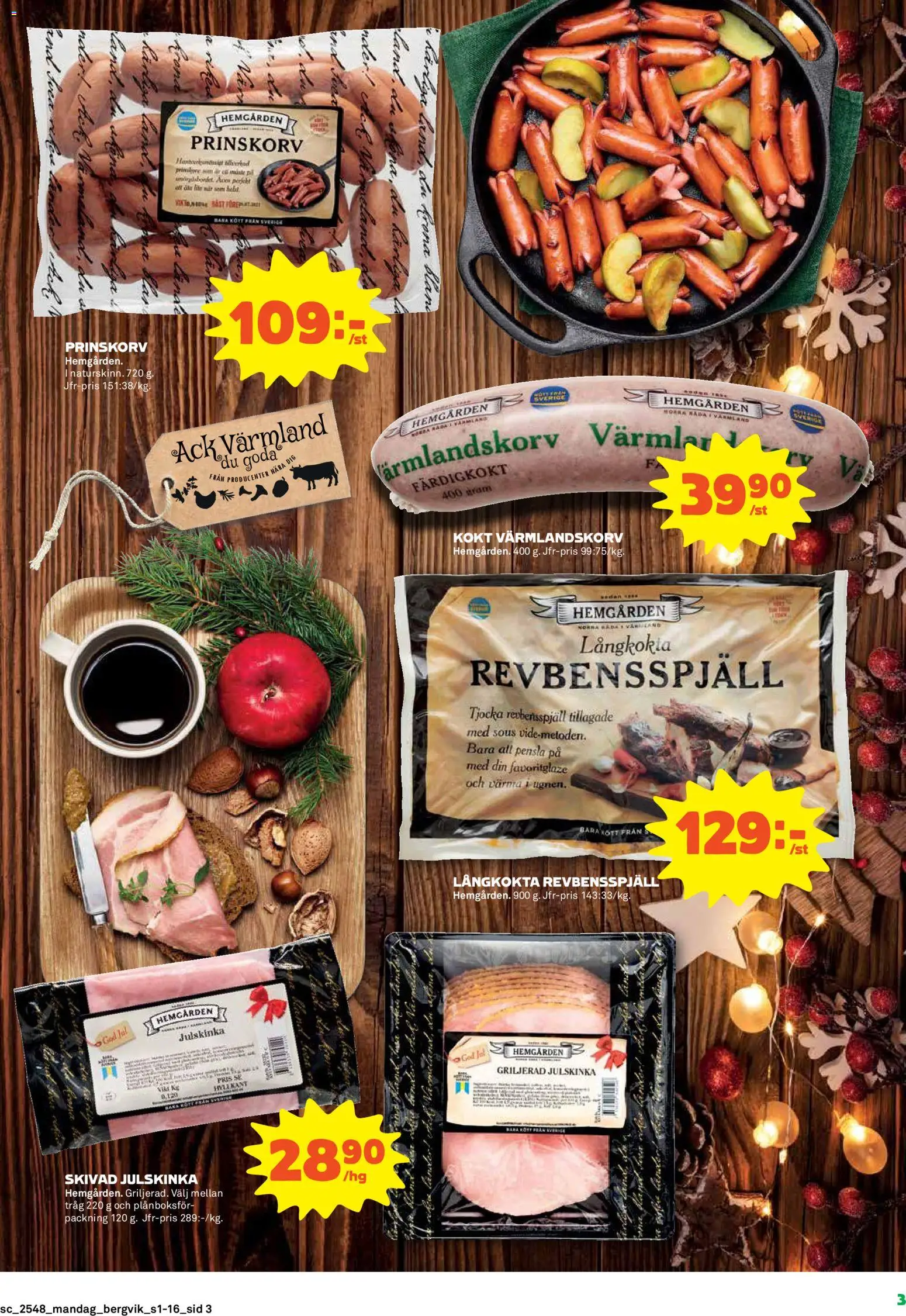 Stora Coop reklamblad aktuell från 24.11.2025 | Sida: 3 | Produkter: Prinskorv, Revbensspjäll