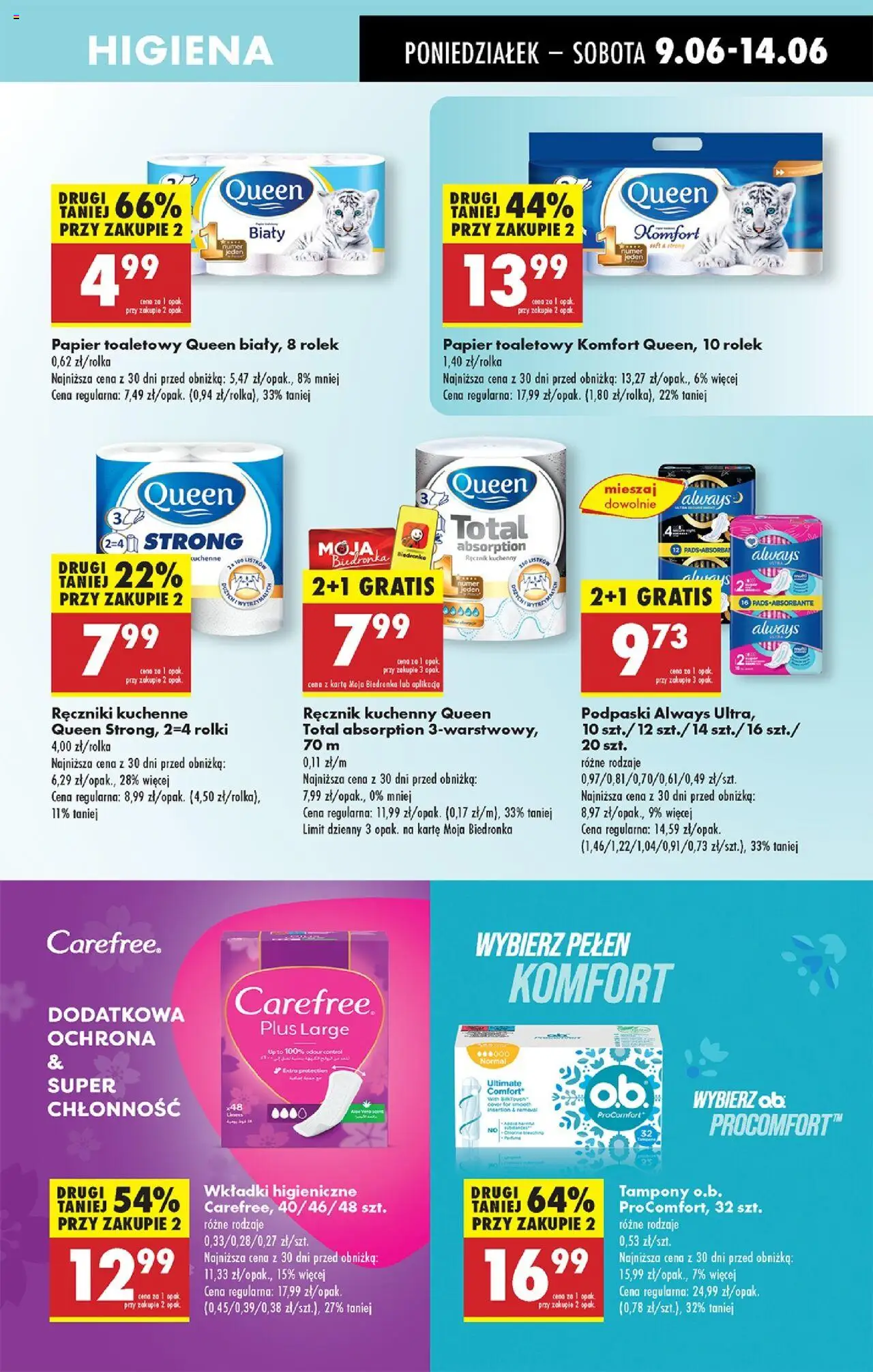Biedronka gazetka od 09.06.2025 | Strona: 53 | Produkty: Ręczniki kuchenne, Papier toaletowy, Podpaski always, Rolki