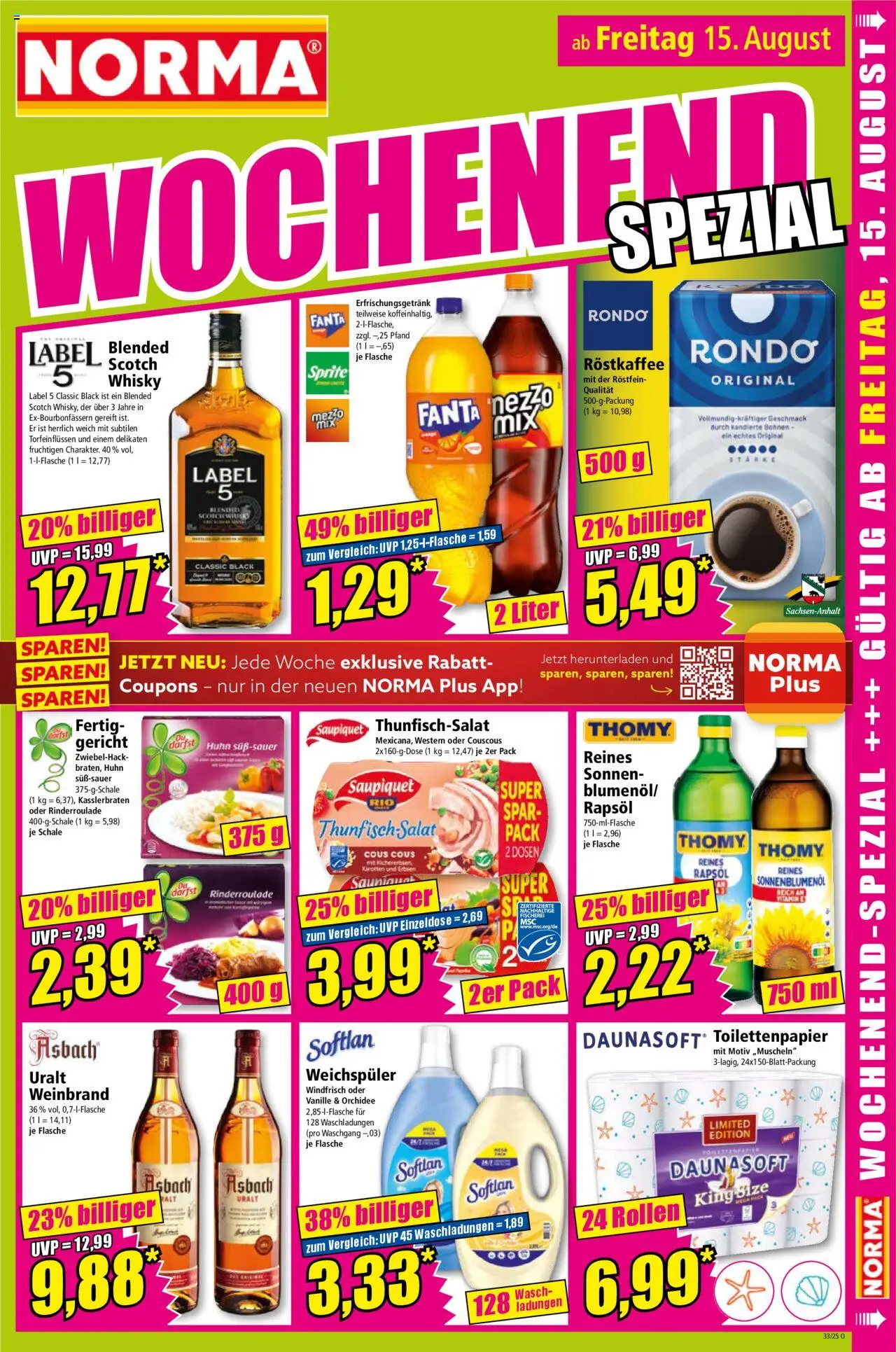 Norma Prospekt 	 - gültig ab dem 11.08.2025 | Seite: 15 | Produkte: Whisky, Sprite, Sonnenblumenol, Asbach