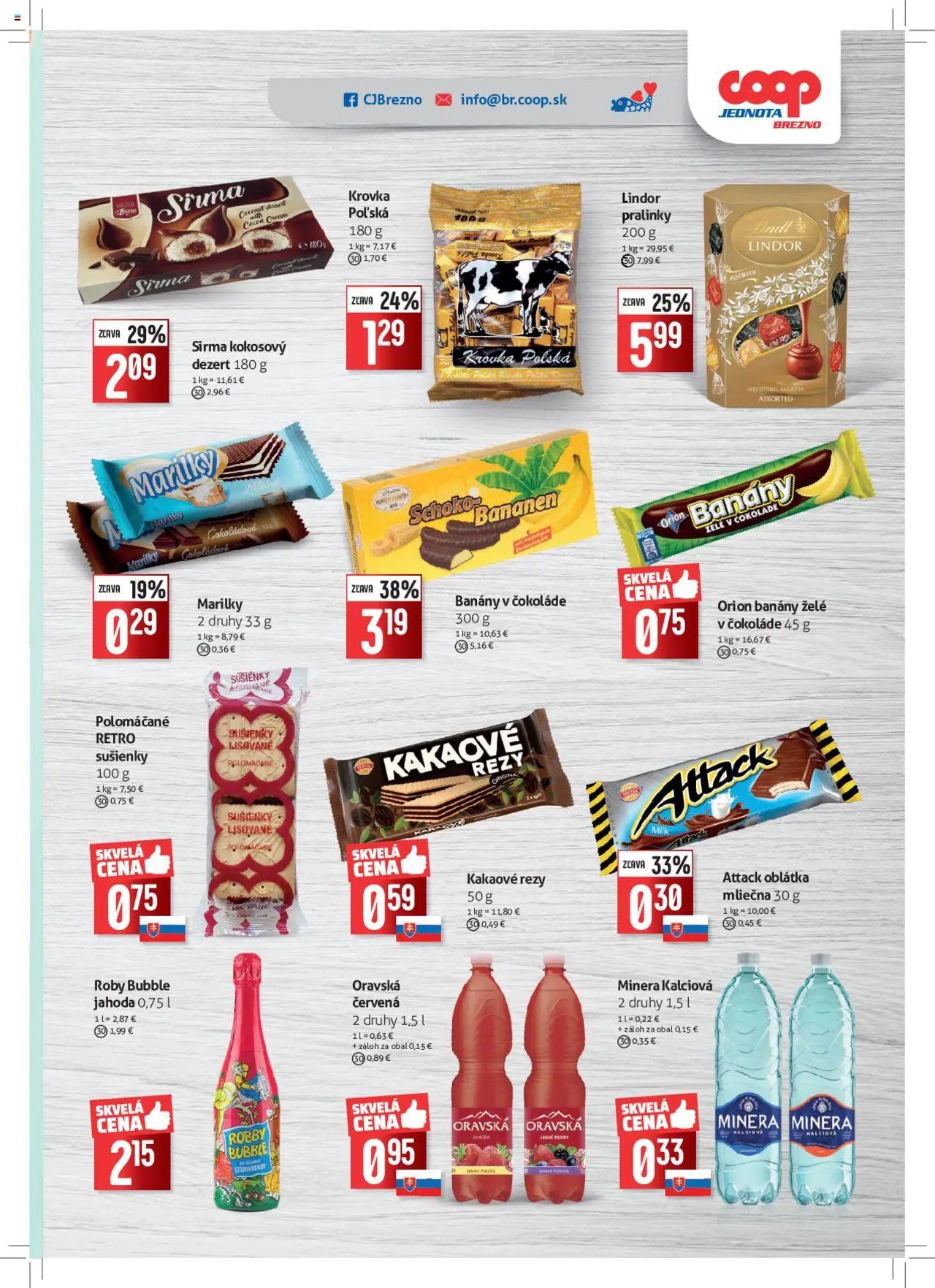 COOP Jednota ponuka Brezno │ platný od 27.08.2025 | Strana: 7 | Produkty: Banány v čokoláde, Banány, Lindor, Lindt