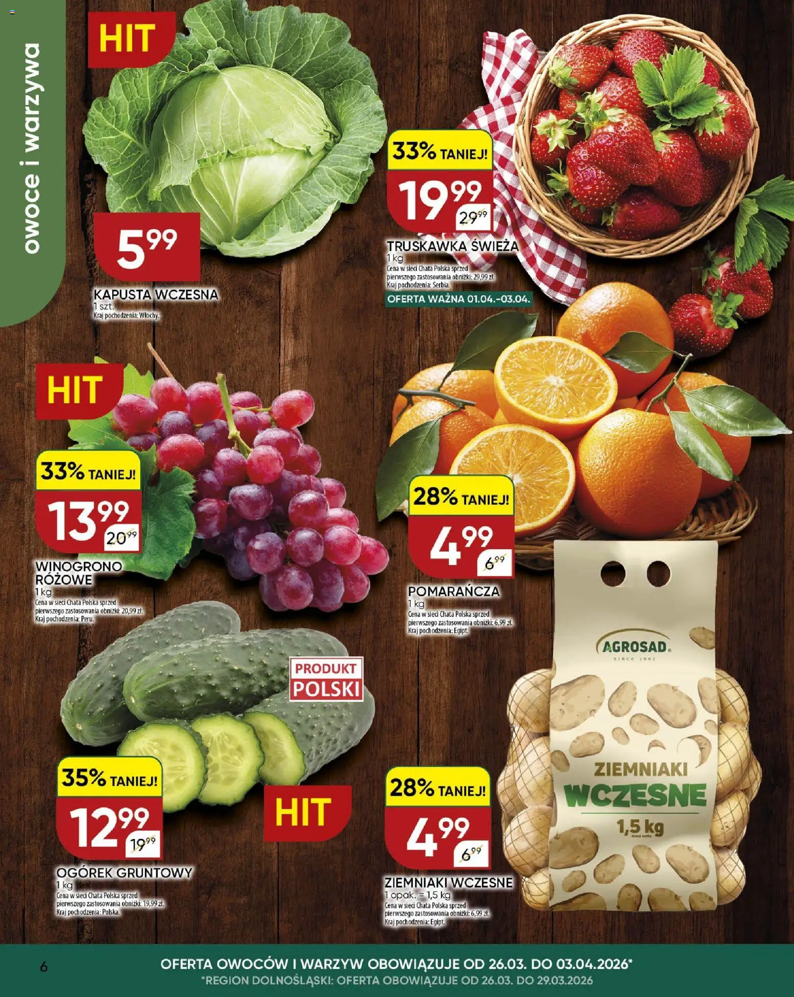 Chata Polska gazetka od 26.03.2026 | Strona: 6 | Produkty: Kapusta, Winogrono, Ziemniaki, Warzywa