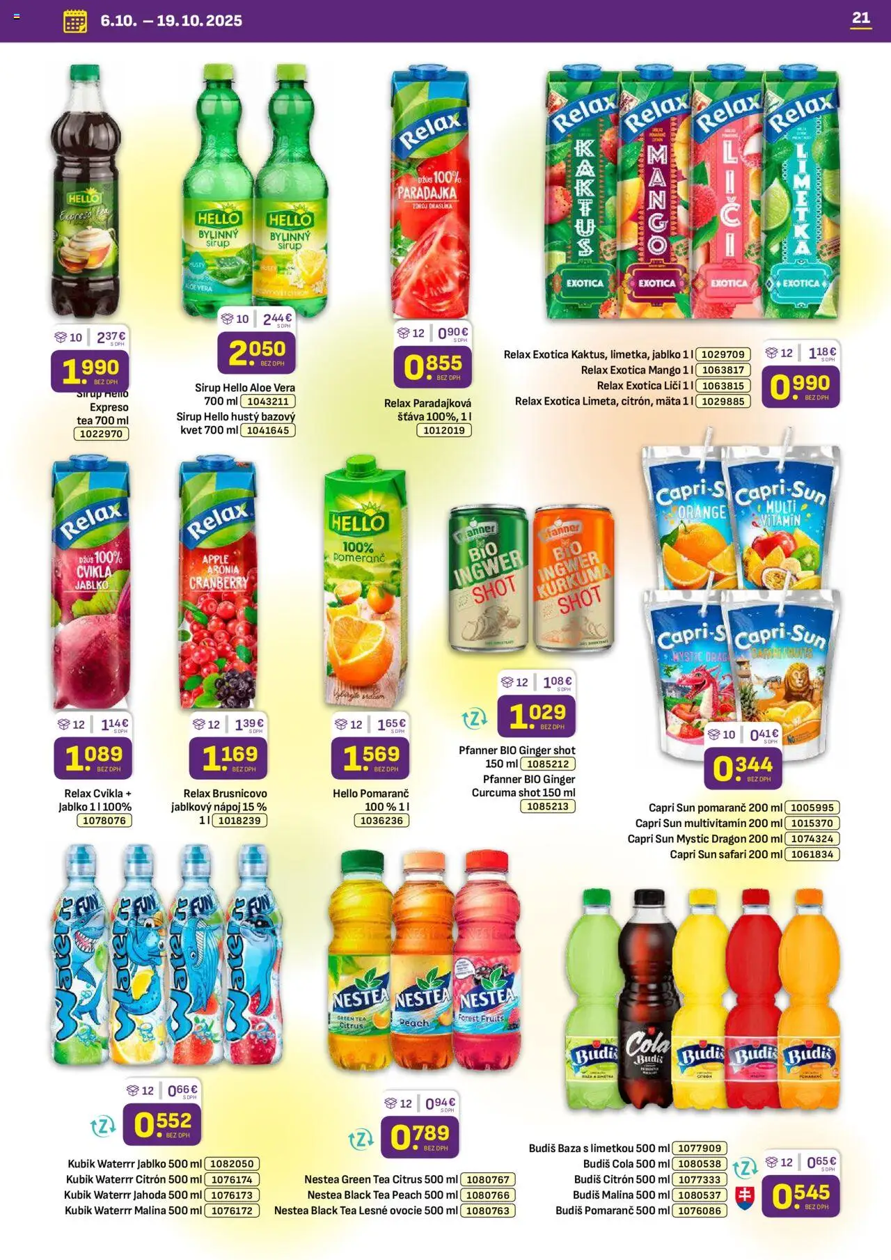 Nové Libex akcie – leták je platný od 06.10.2025 | Strana: 21 | Produkty: Liči, Budiš, Hus, Cola