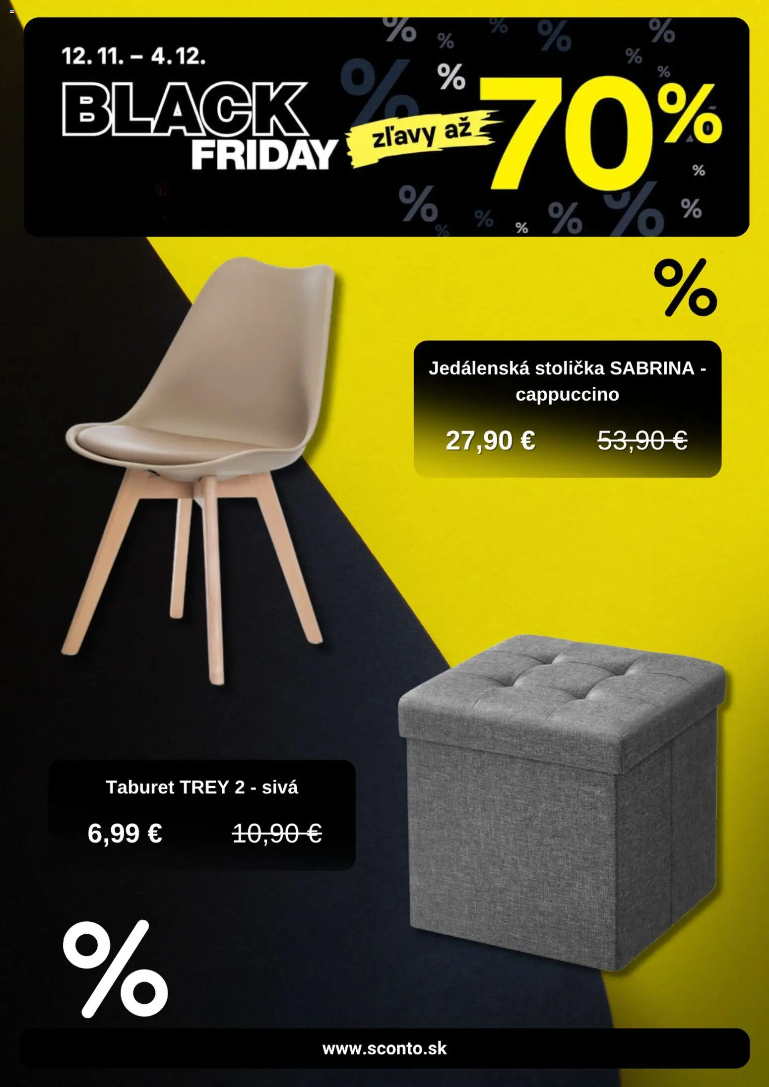 Nové Sconto nábytok akcie – leták je platný od 12.11.2025 | Strana: 2 | Produkty: Jedálenská stolička, Taburet, Stolička