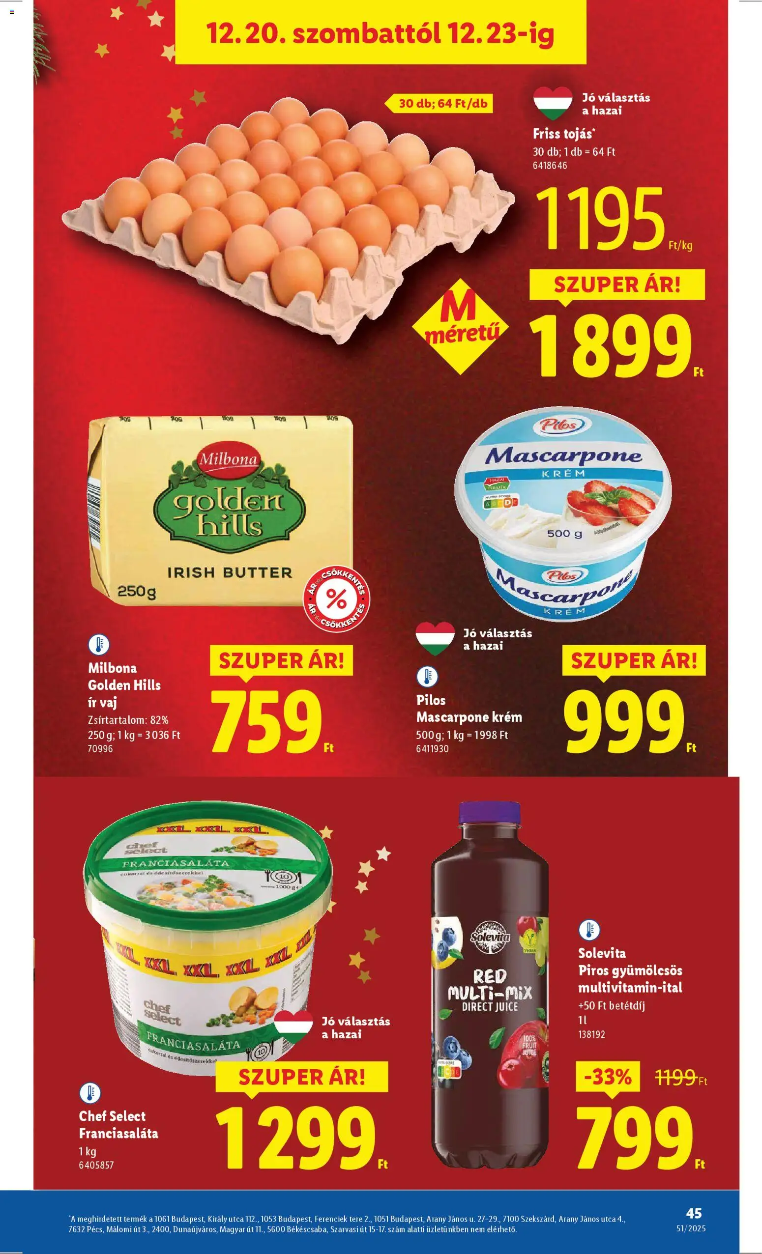 Lidl akciós ujság - amely érvényes a következő dátumtól: 18.12.2025 | Oldal: 45 | Termékek: Vaj, Mascarpone, Tojás, Multivitamin