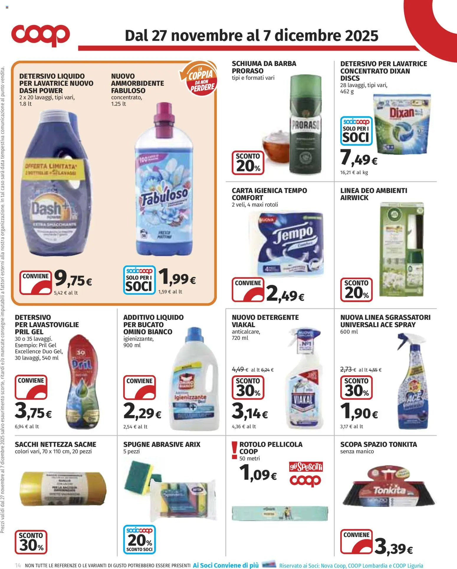 Volantino COOP del 27.11.2025 | Pagina: 14 | Prodotti: Detergente, Lavatrice, Lavastoviglie, Data