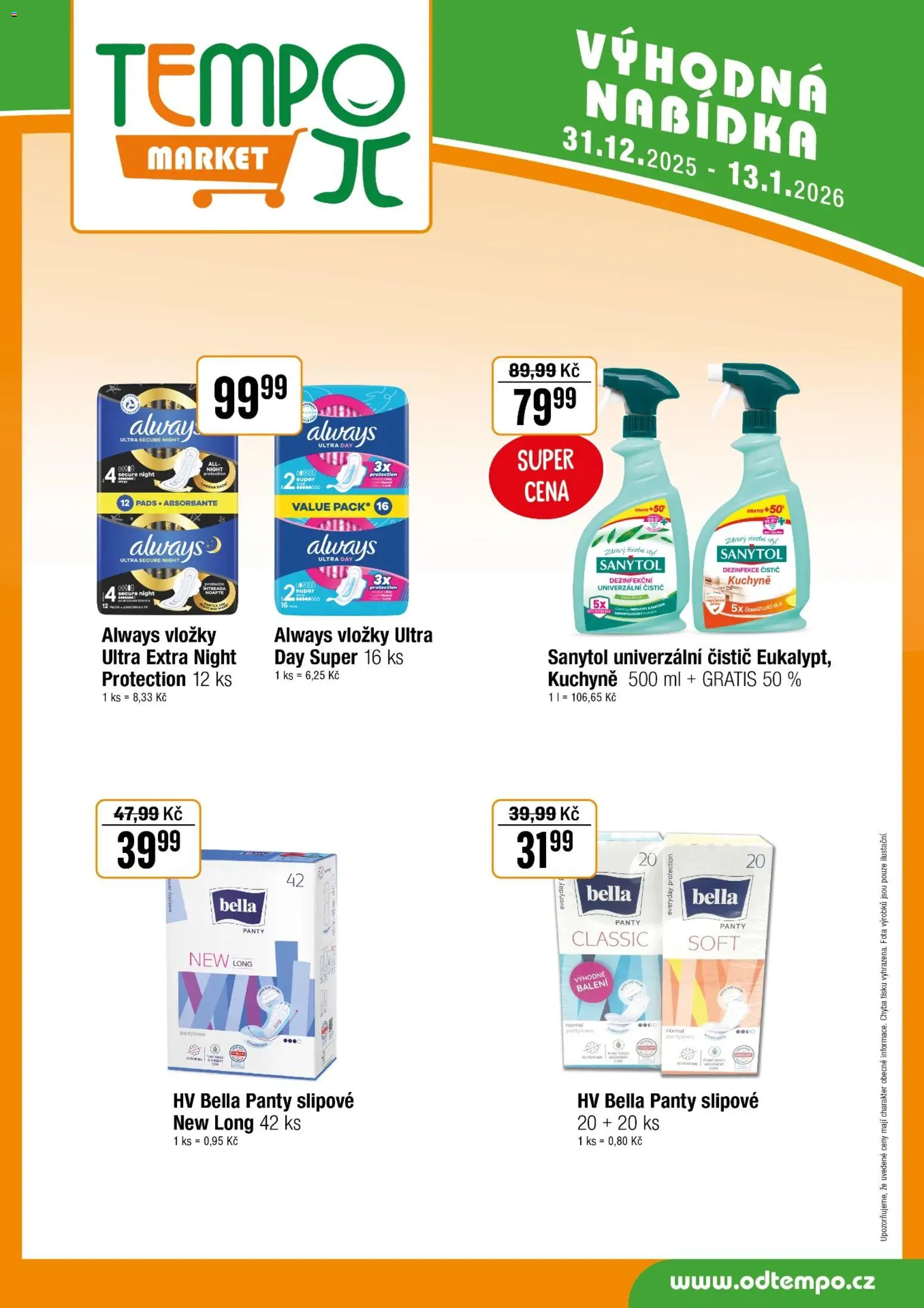 Tempo leták od 31.12.2025 | Strana: 10 | Produkty: Vložky, Univerzální čistič, Kuchyně, Always vložky