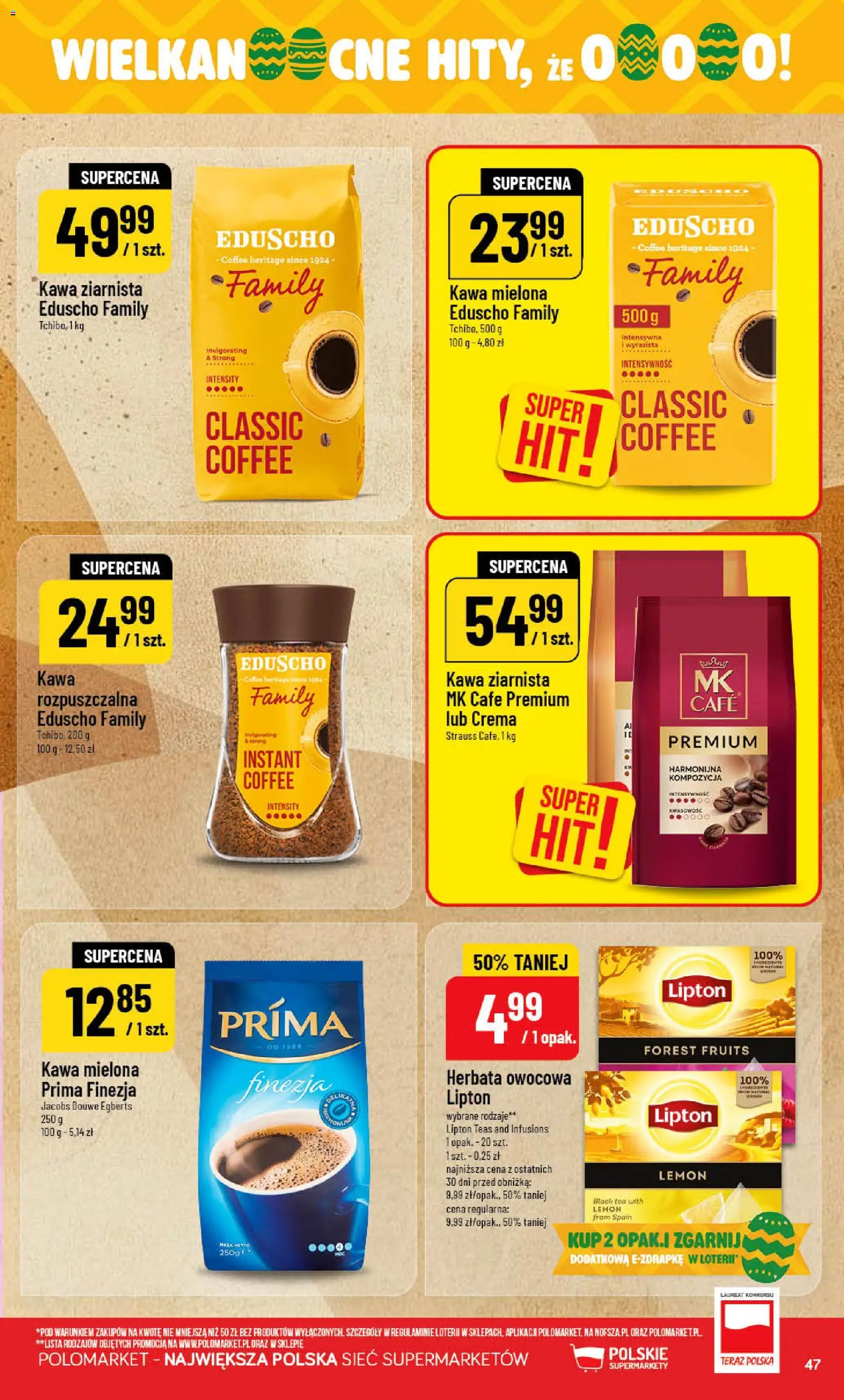 POLOmarket gazetka od 18.03.2026 | Strona: 47 | Produkty: Kawa mielona Prima, Kawa ziarnista, Kawa, Herbata