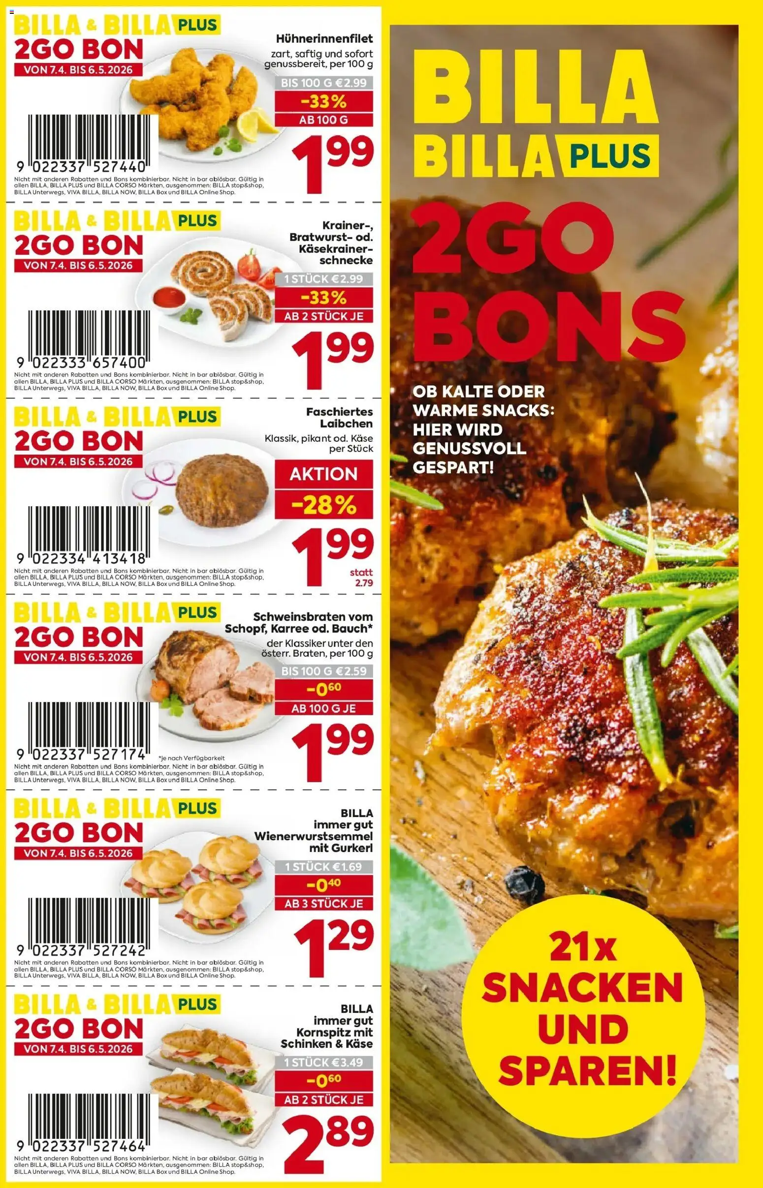 Billa 2Go Bons gültig ab 07.04.2026 | Seite: 1 | Produkte: Box, Käse, Schinken