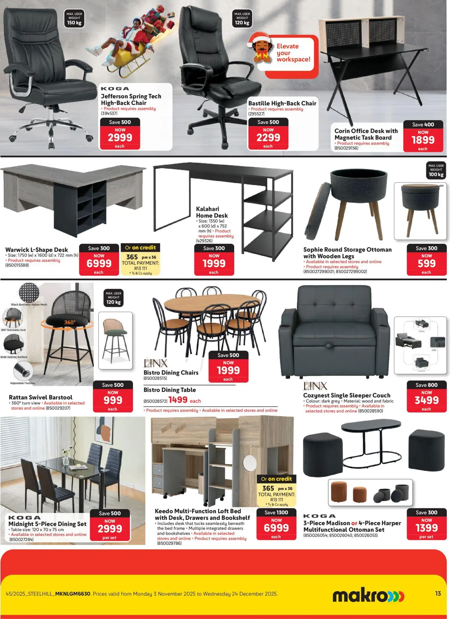New Makro catalogue – valid from 03.11.2025 | Page: 13 | Products: Desk, Bed, Table, Ottoman