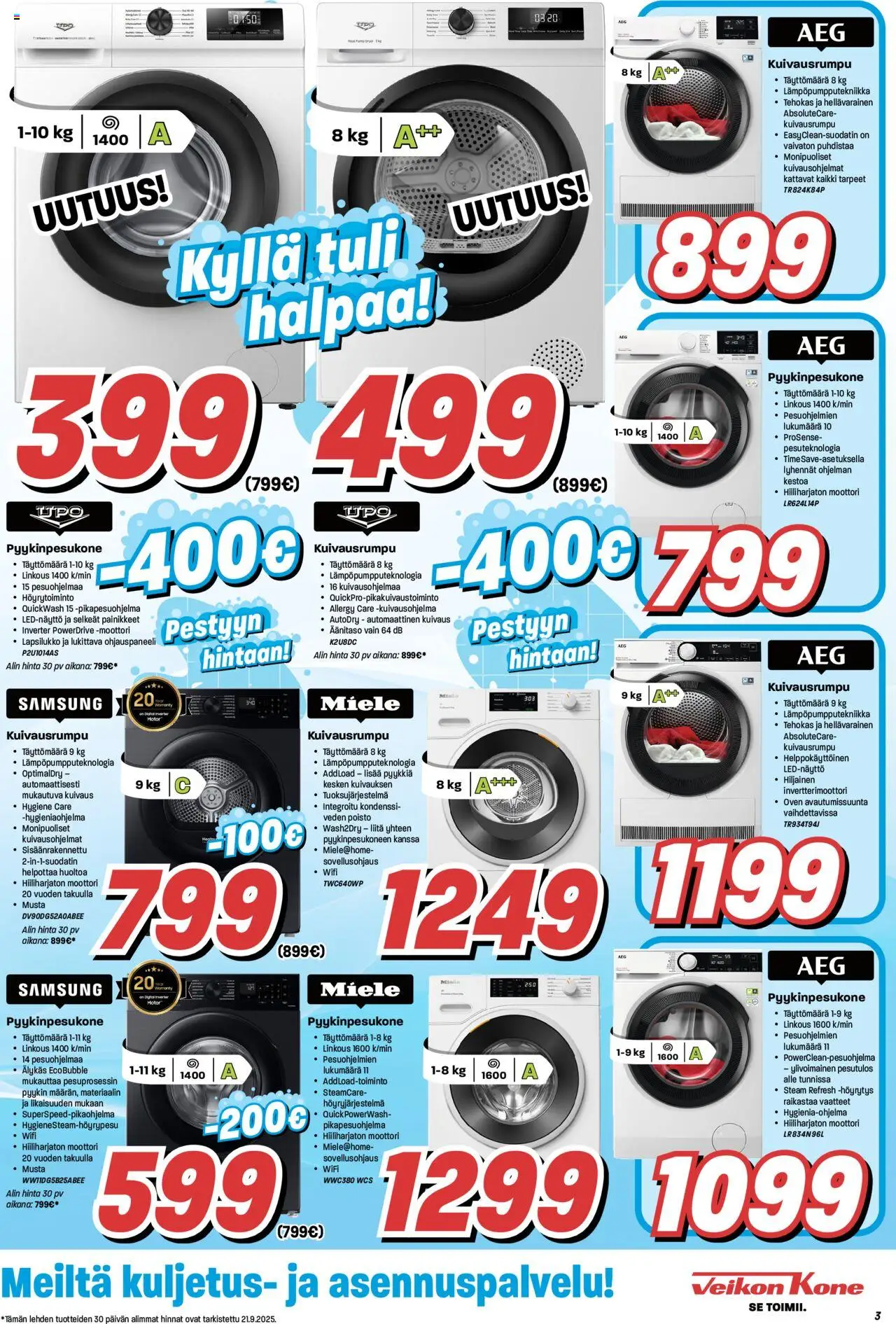 Veikon Kone tarjoukset – voimassa 22.09.2025 alkaen | Sivu: 3 | Tuotteet: Kuivausrumpu, Vaatteet