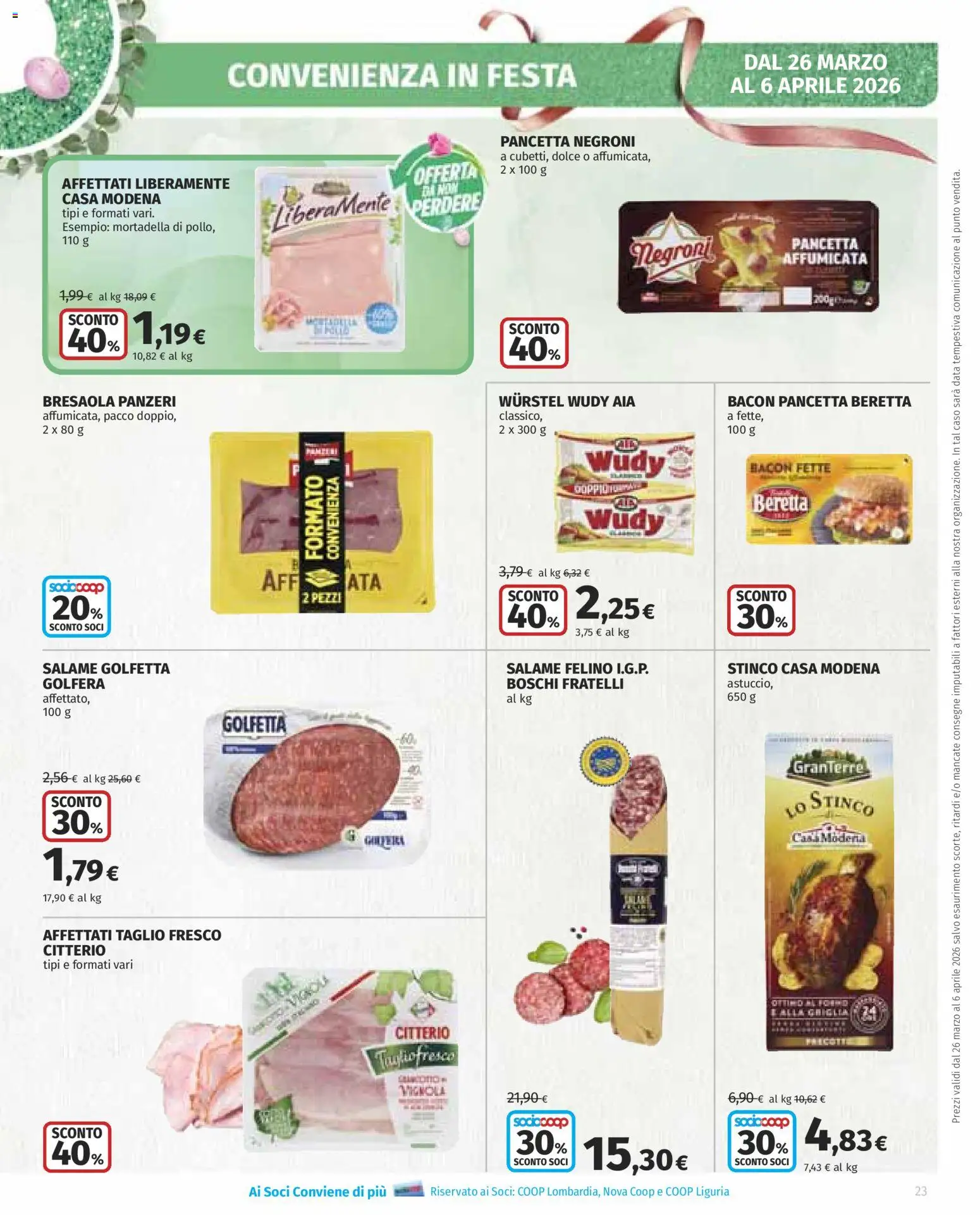 Volantino COOP del 26.03.2026 | Pagina: 23 | Prodotti: Salame, Pancetta, Wurstel, Mortadella