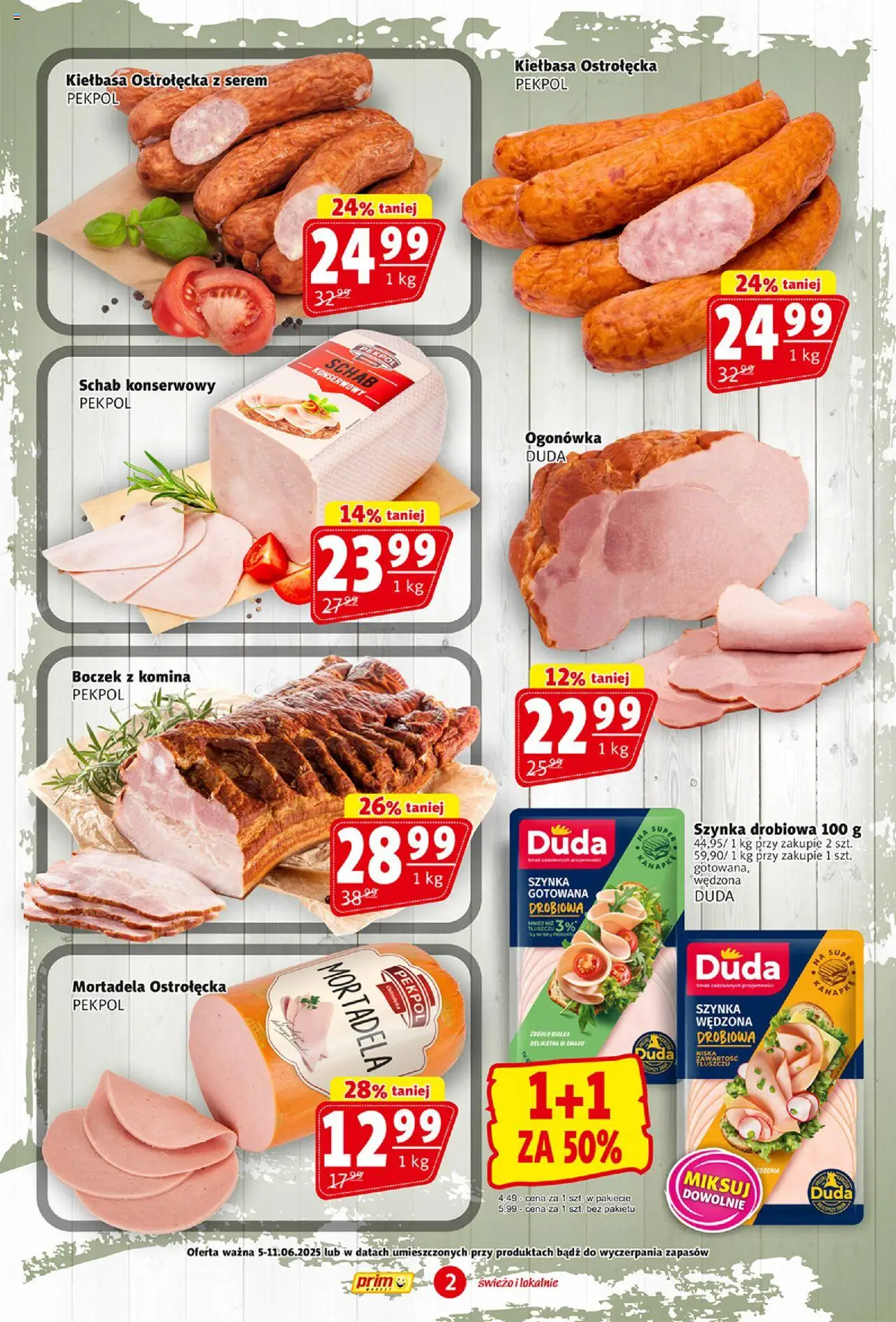 Prim Market Gazetka od 05.06.2025 | Strona: 2 | Produkty: Szynka drobiowa, Mortadela, Schab, Szynka gotowana