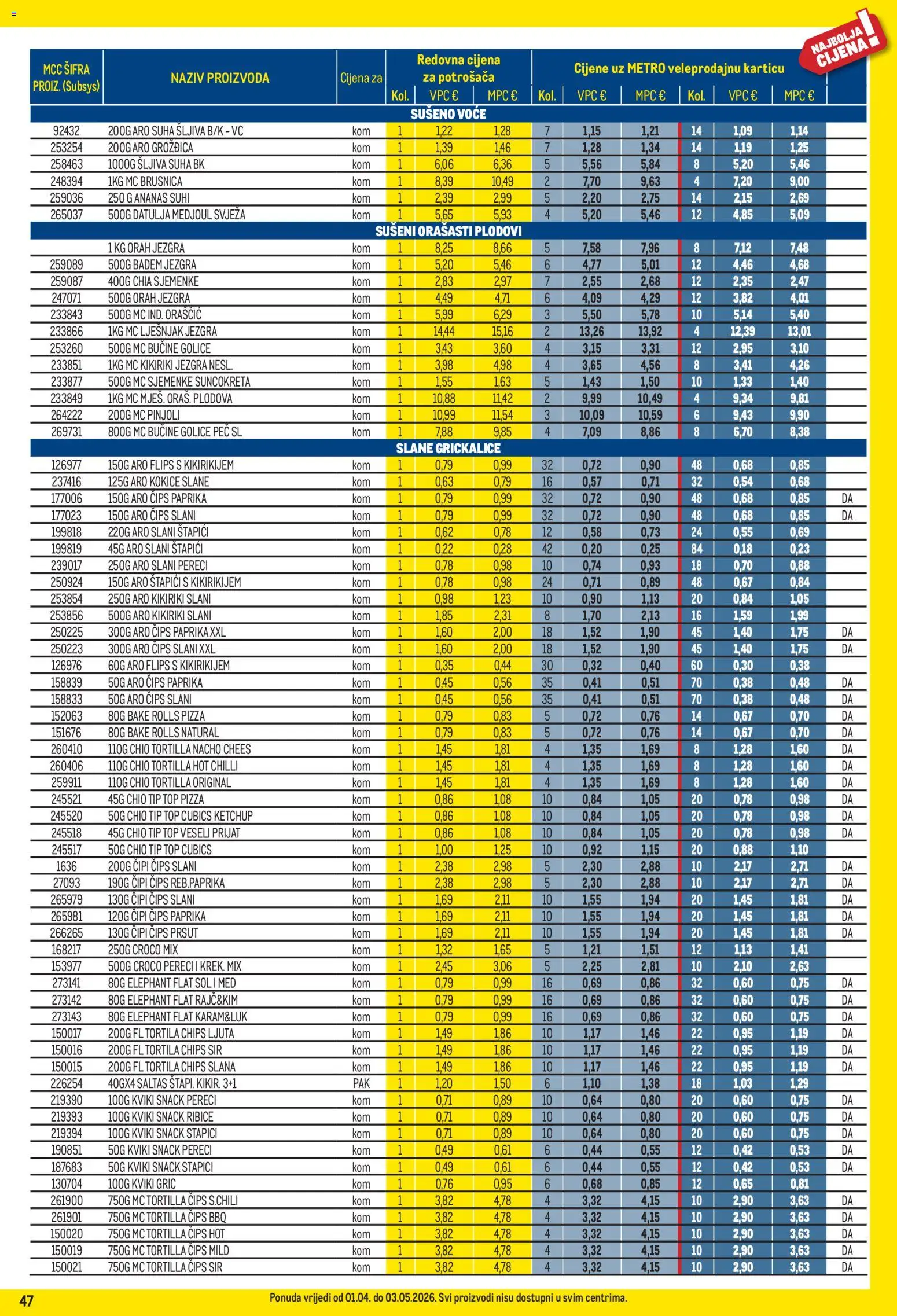 Metro katalog | vrijedi od 01.04.2026 | Stranica: 47 | Proizvodi: Sir, Čips, Štapići, Sjemenke