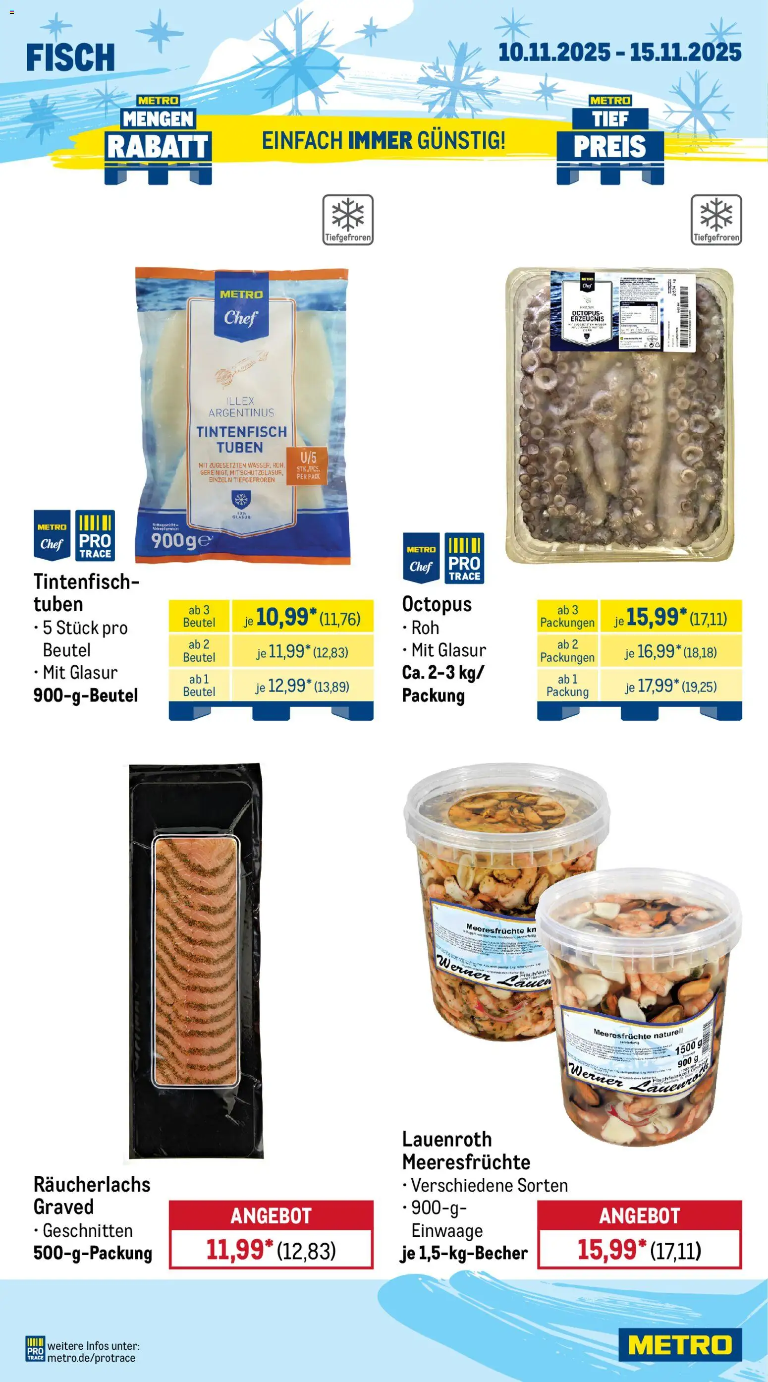 Metro Wochen-Angebote Gastro – gültig ab 10.11.2025 | Seite: 6 | Produkte: Tintenfisch, Fisch, Räucherlachs, Meeresfrüchte