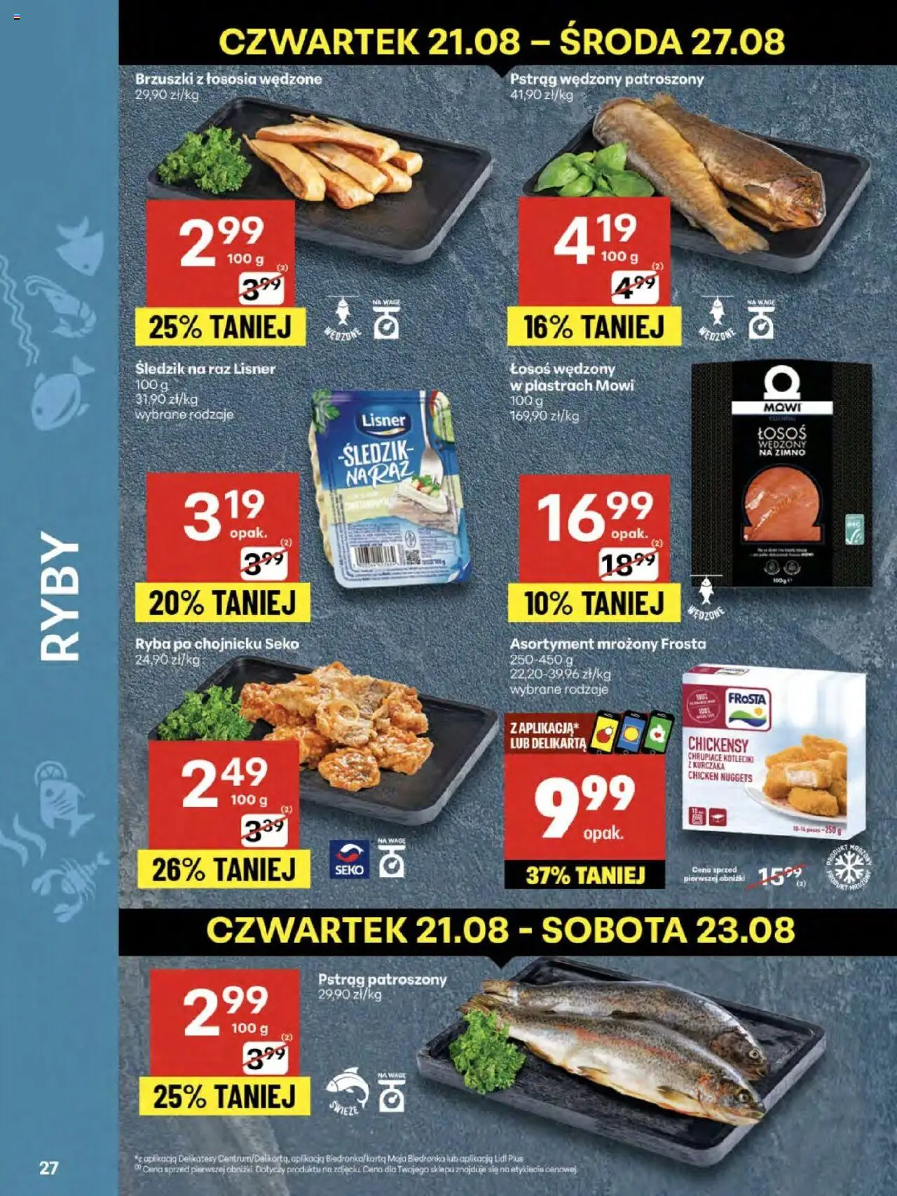 Delikatesy Centrum Gazetka od 21.08.2025 | Strona: 27 | Produkty: Łosoś wędzony, Łosoś, Ryby, Ryba