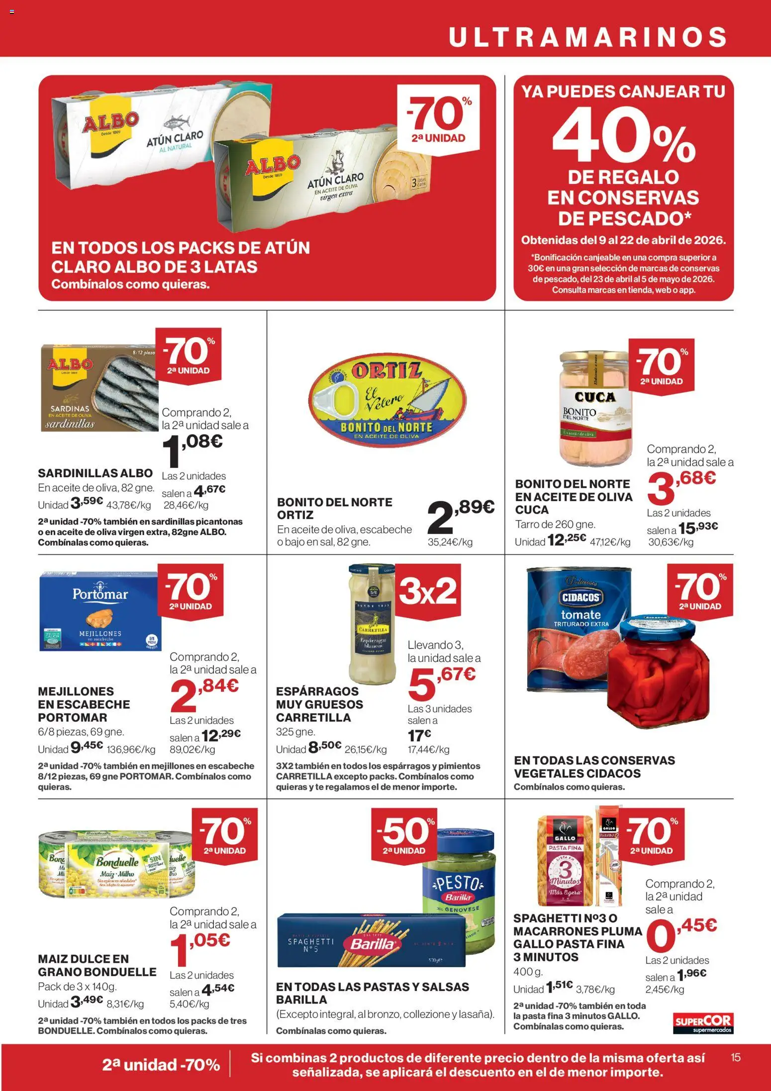 Supercor Península y Baleares │ válido desde el 23.04.2026 | Página: 15 | Productos: Aceite, Νερό καρύδας, Pasta, Aceite de oliva