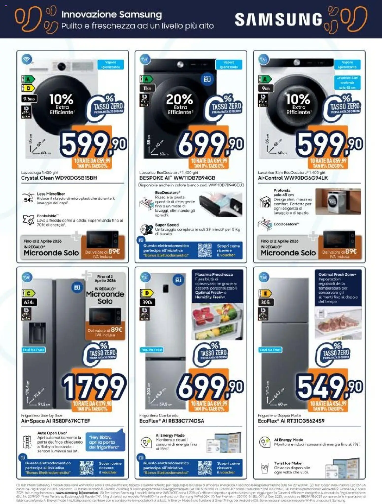 Volantino Unieuro del 20.03.2026 | Pagina: 49 | Prodotti: Microonde, Gin, Lavatrice, Samsung