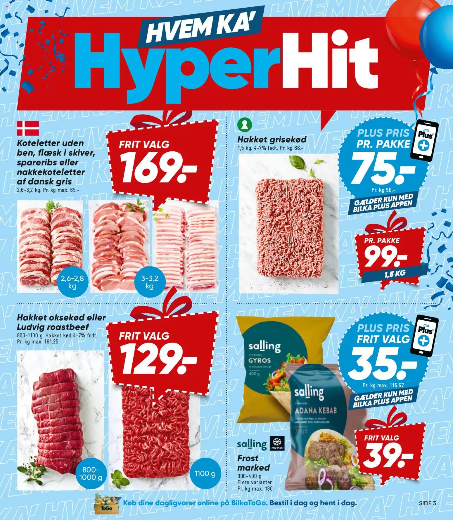Bilka tilbudsavis – gyldig fra 06.02.2026 | Side: 3 | Produkter: Hakket kød, Oksekød, Spareribs, Roastbeef