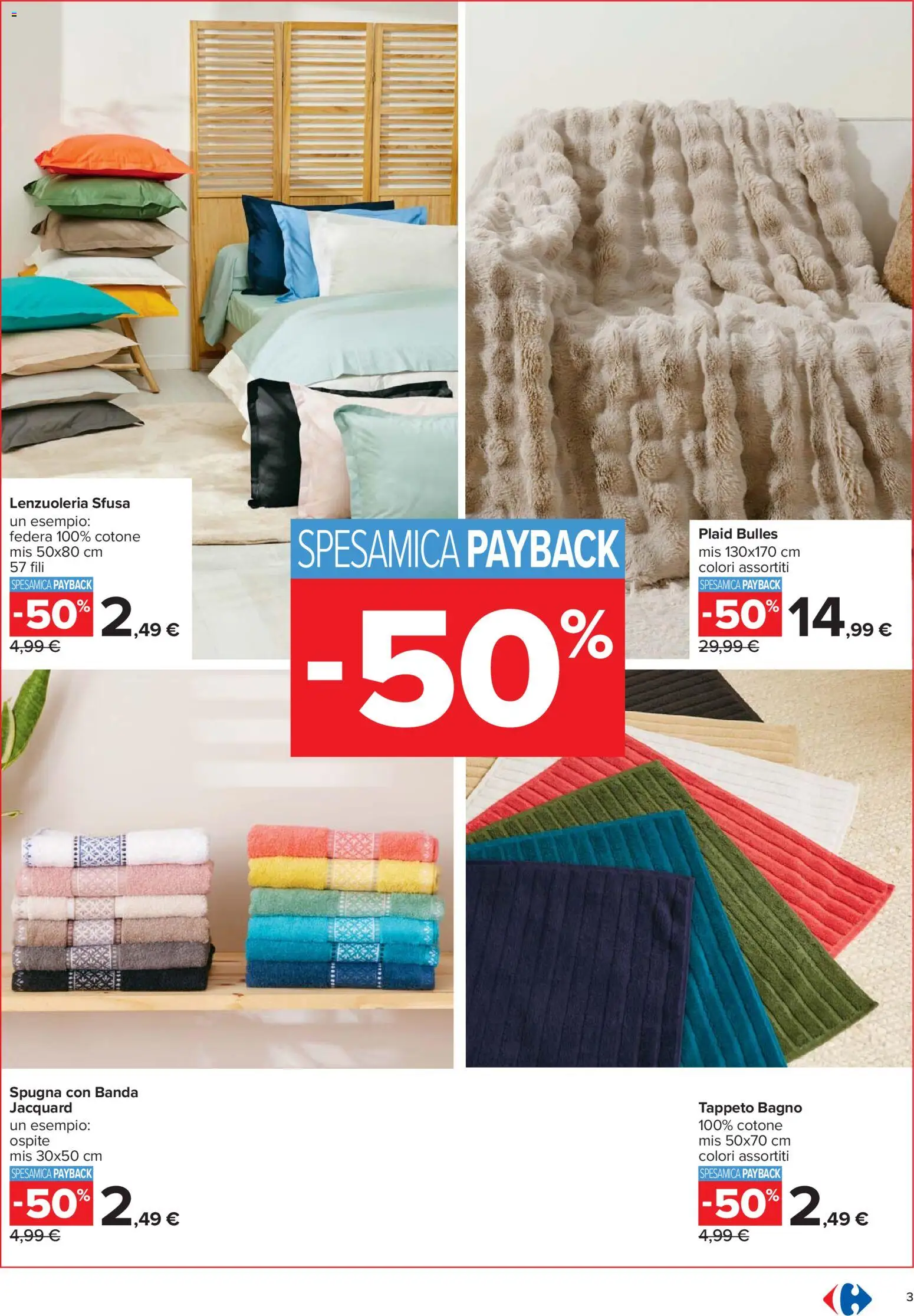 Volantino Carrefour del 27.12.2025 | Pagina: 3 | Prodotti: Spugna, Plaid, Bagno, Federa