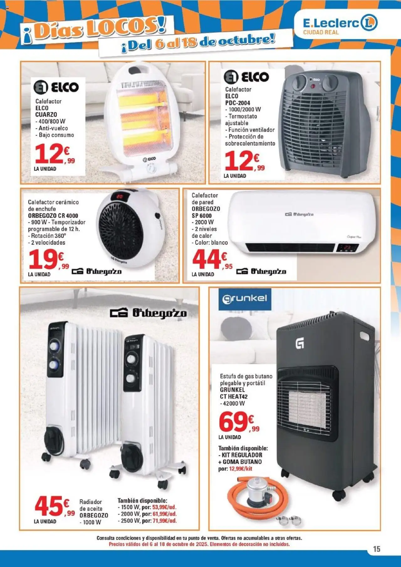 E.Leclerc folleto │ válido desde el 06.10.2025 | Página: 15 | Productos: Aceite, Ventilador, Enchufe, Radiador