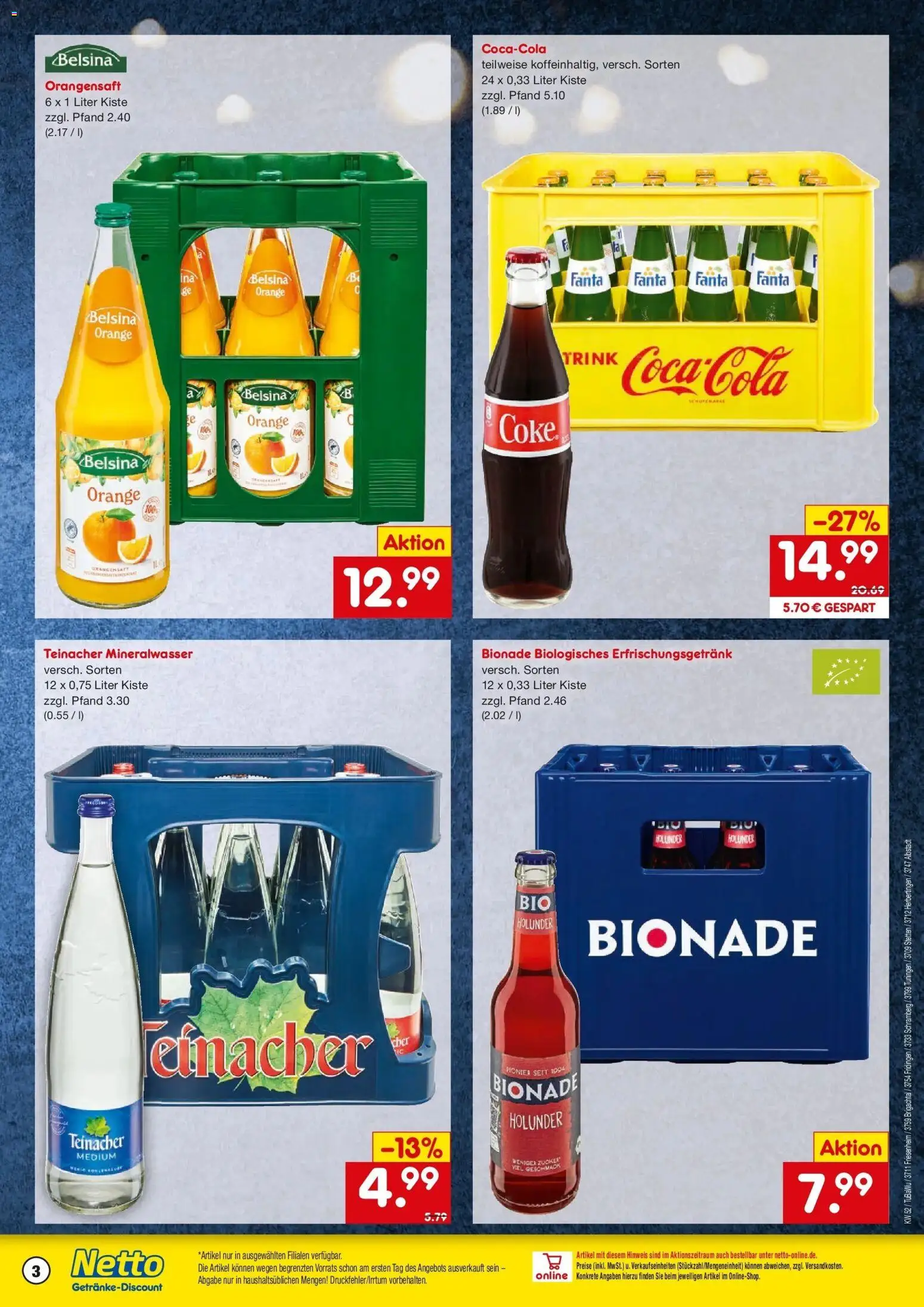Netto Marken-Discount prospekt Tuningen	 – gültig ab 22.12.2025 | Seite: 3 | Produkte: Fanta, Bionade, Orangensaft, Mineralwasser