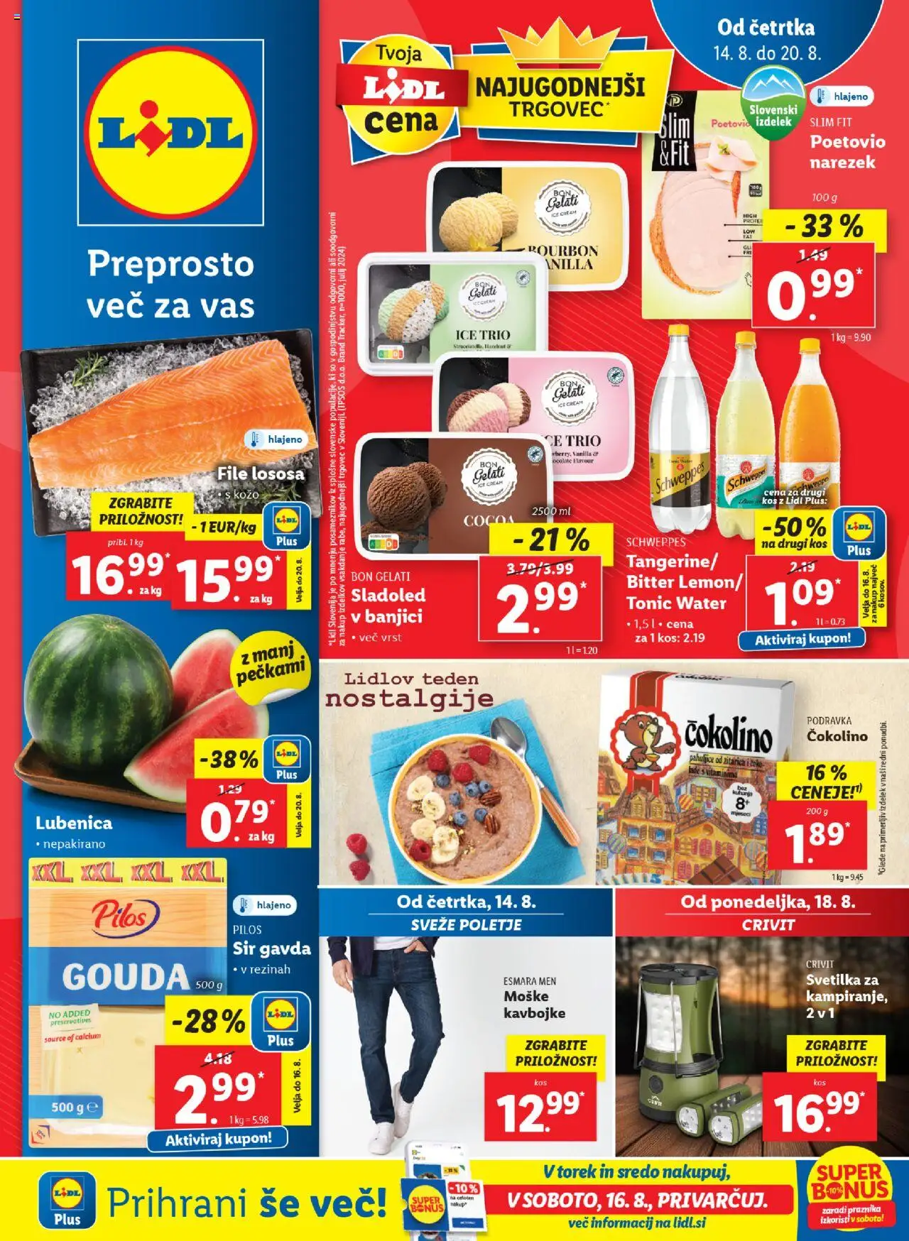 Lidl katalog │ velja od 14.08.2025 | Stran: 1 | Izdelki: Kos, Čokolino, Sir, Kavbojke