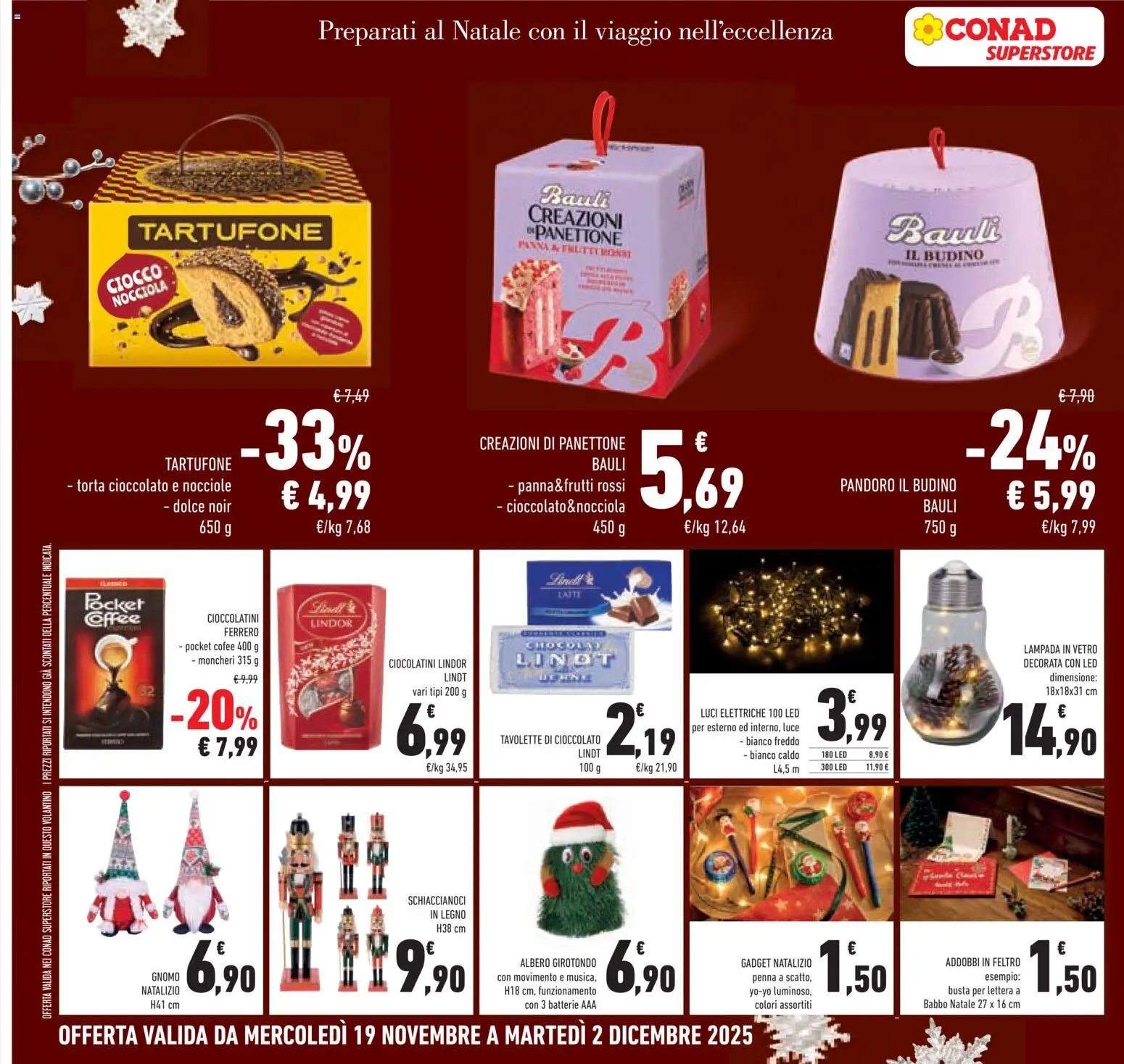 Volantino Conad del 19.11.2025 | Pagina: 20 | Prodotti: Nocciole, Pandoro, Batterie, Lampada