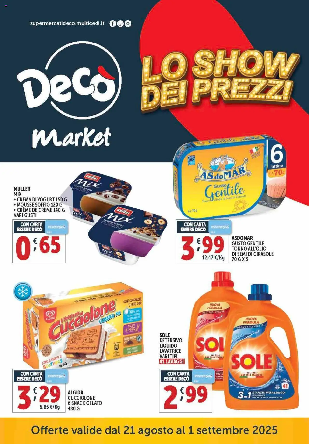 Volantino Decò del 21.08.2025 | Pagina: 1 | Prodotti: Crema, Cioccolato, Tonno, Cacao