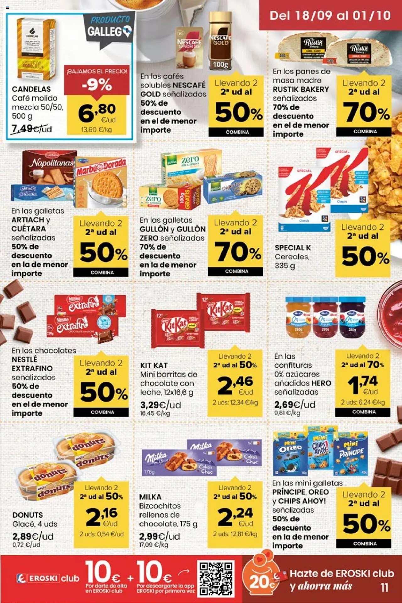Eroski - Miramos por ti │ válido desde el 18.09.2025 | Página: 11 | Productos: Café, Café molido, Galletas, Donuts