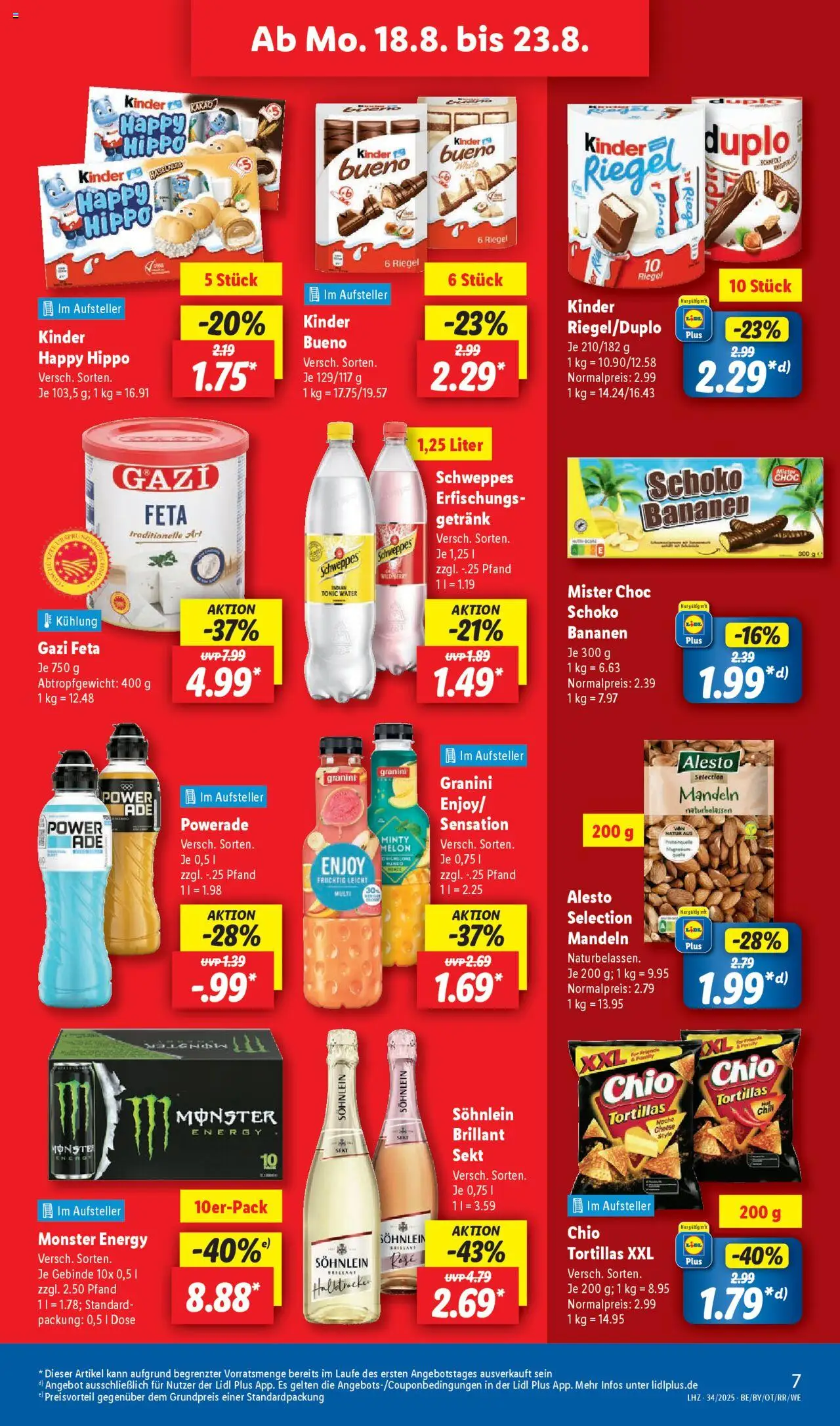 Lidl Prospekt Zossen	 - gültig ab dem 18.08.2025 | Seite: 9 | Produkte: Sekt, Kinder riegel, Powerade, Chio tortillas