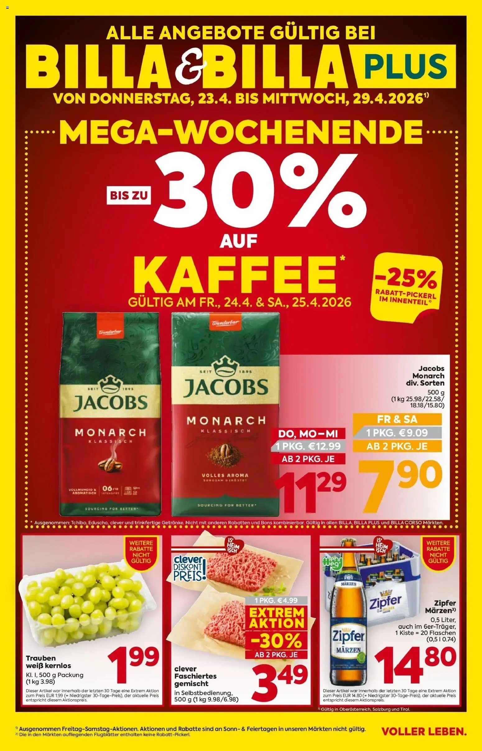 Billa Flugblatt - Kitzbuehel, Zell Am Ziller, Brixlegg gültig ab 23.04.2026 | Seite: 1 | Produkte: Kaffee