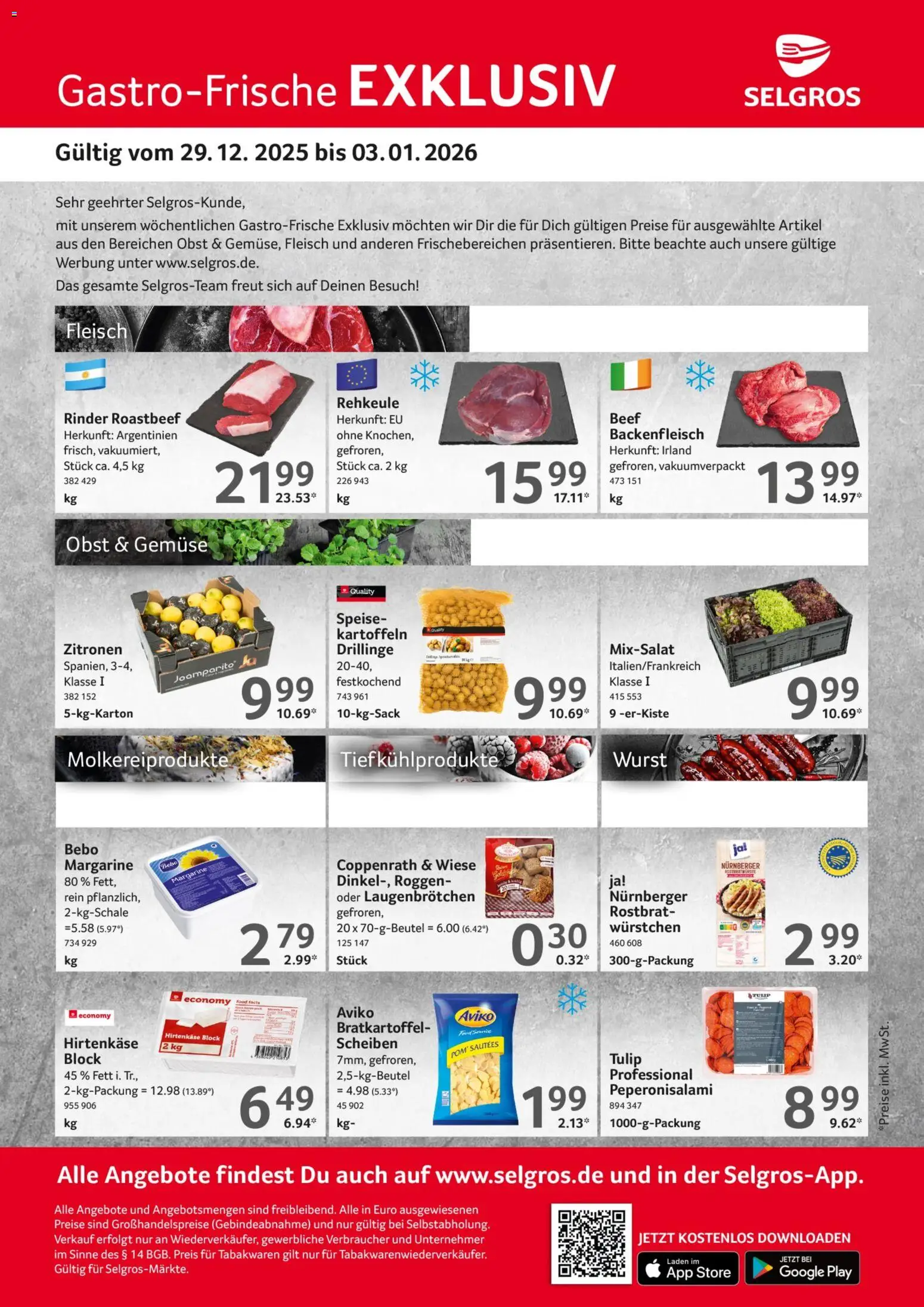 Selgros Gastro Angebote – gültig ab 29.12.2025 | Seite: 1 | Produkte: Kartoffeln, Obst, Wurst, Zitronen