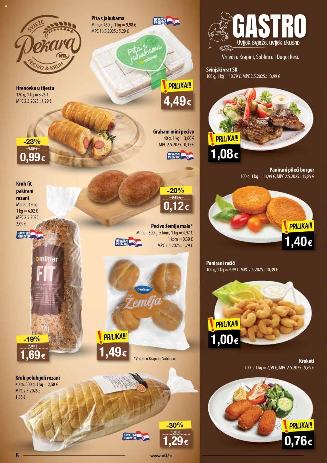 NTL katalog | vrijedi od 06.08.2025 | Stranica: 8 | Proizvodi: Svinjski vrat, Kruh, Pita, Pecivo