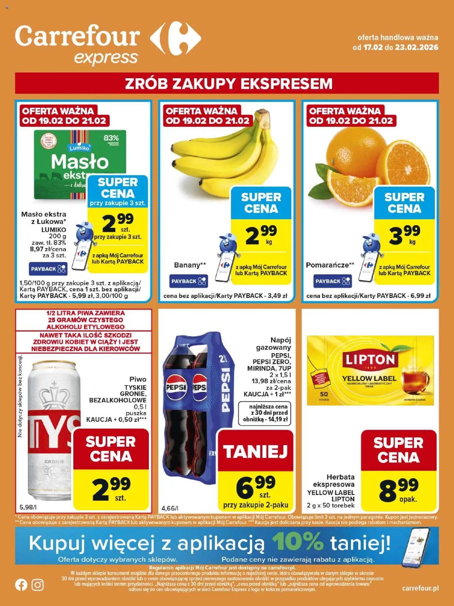 Carrefour Gazetka - Express II od 17.02.2026 | Strona: 1 | Produkty: Karta, Masło, Piwo, Pomarańcze