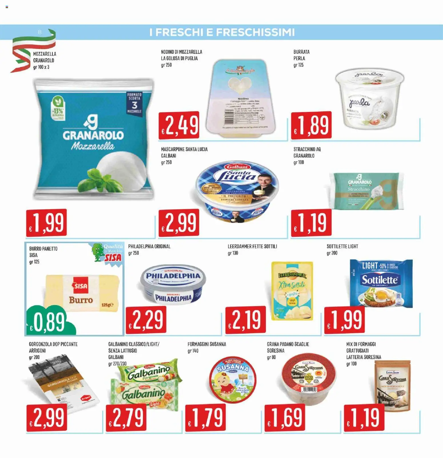 Volantino SISA del 16.04.2026 | Pagina: 8 | Prodotti: Mozzarella, Burro, Gorgonzola, Burrata