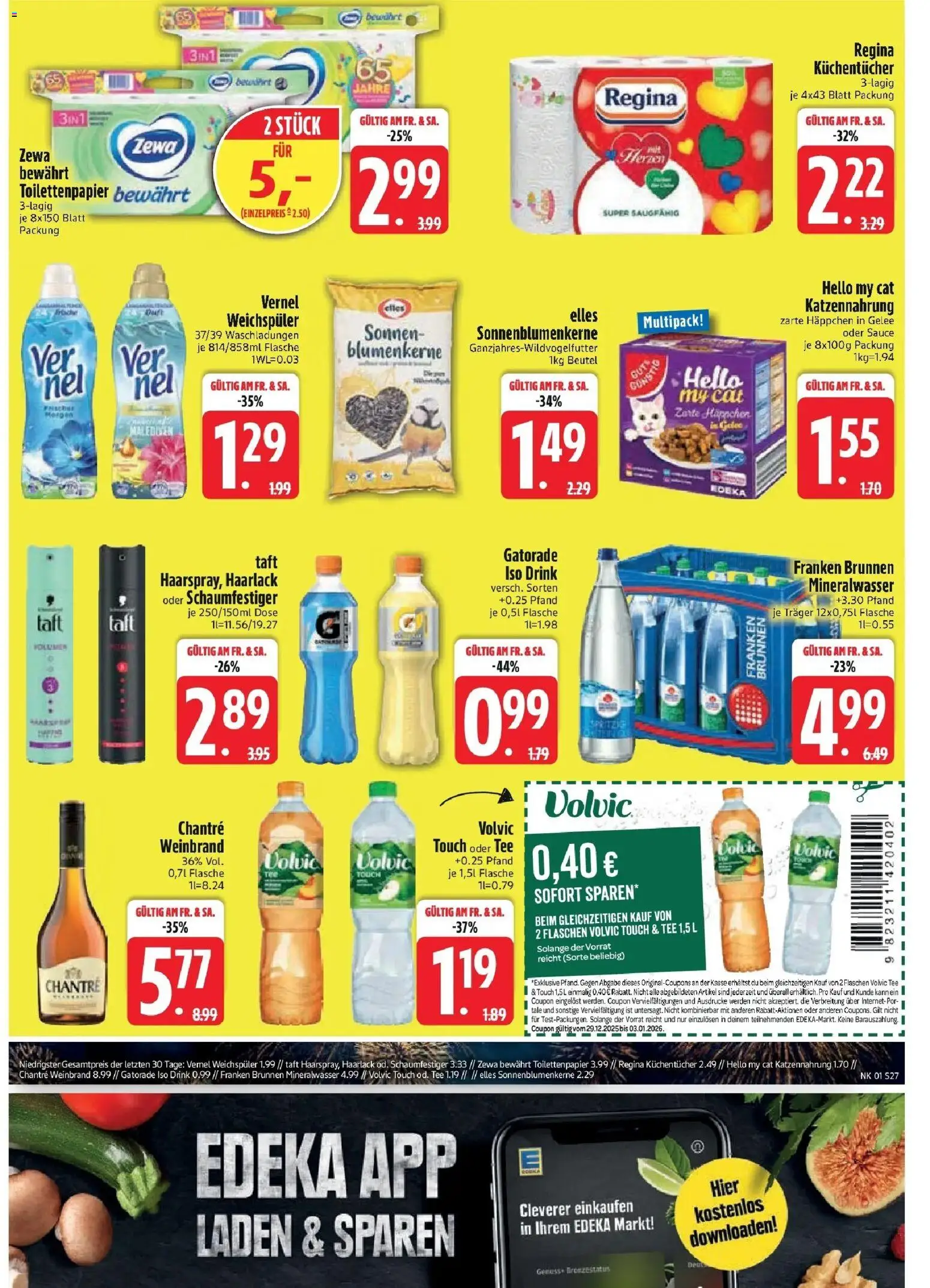 Edeka prospekt München	 – gültig ab 28.12.2025 | Seite: 29 | Produkte: Volvic touch, Weichspüler, Chantré, Vernel