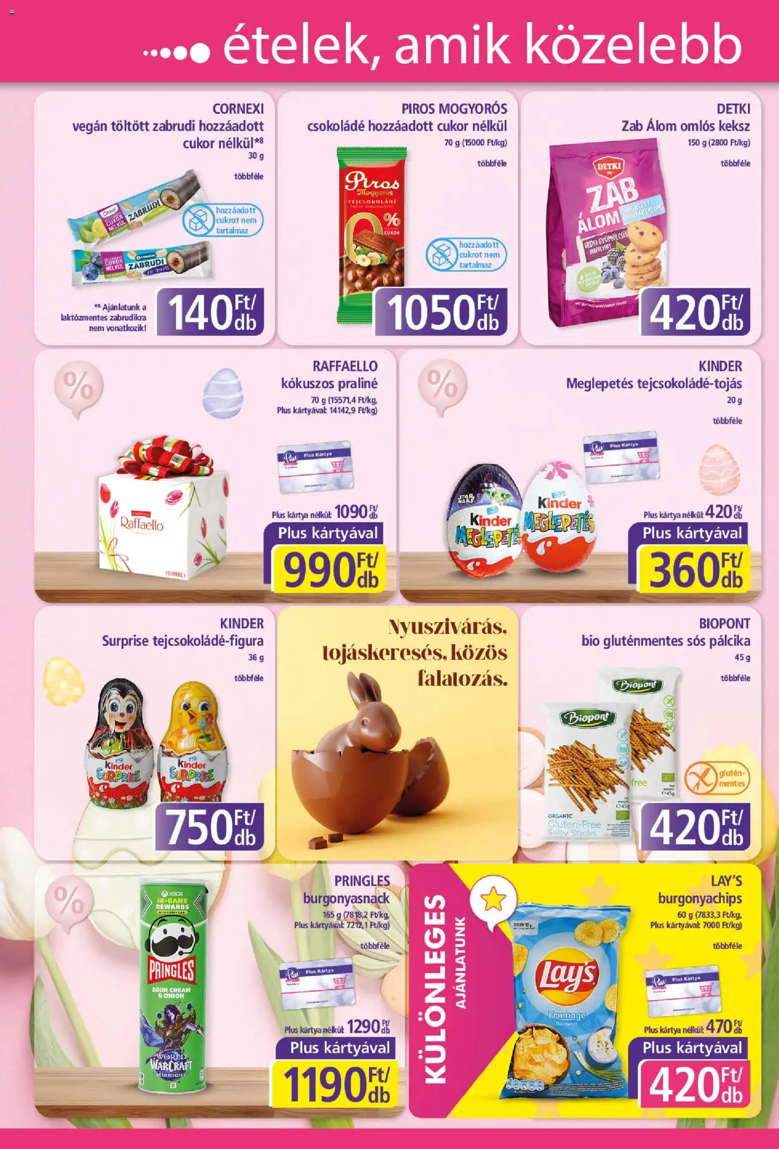 Plus Market akciós ujság - amely érvényes a következő dátumtól: 19.03.2026 | Oldal: 10 | Termékek: Pringles, Praliné, Sós pálcika, Cukor