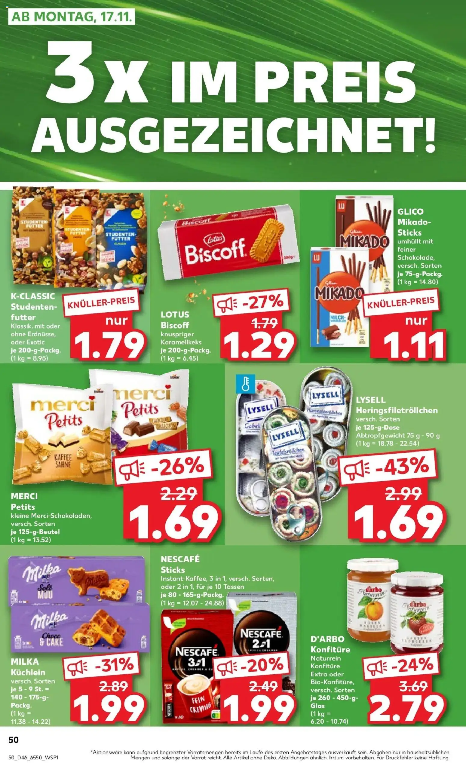 Kaufland prospekt Henstedt-Ulzburg	 – gültig ab 13.11.2025 | Seite: 50 | Produkte: Merci, Nescafe, Milka, Sahne