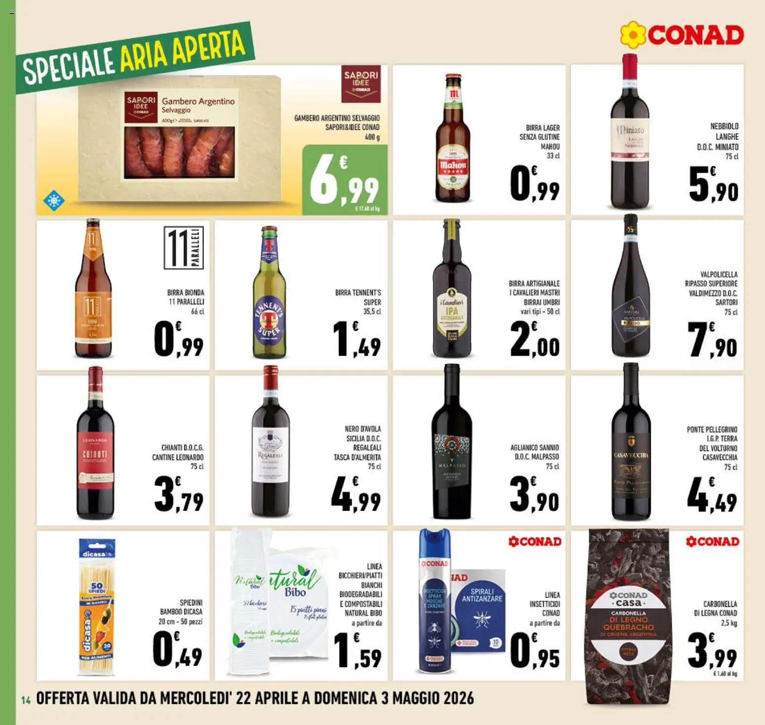 Volantino Conad del 22.04.2026 | Pagina: 14 | Prodotti: Tennent's, Birra, Spiedini, Terra