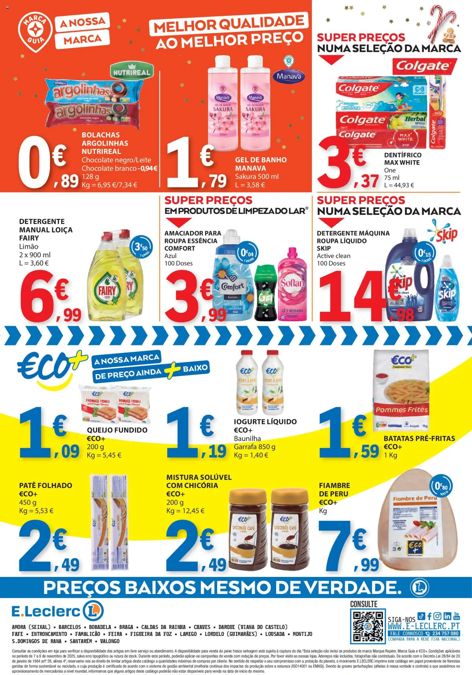 E.Leclerc Catálogo Fim de Semana │ válido de 07.11.2025 | Página: 4 | Produtos: Detergente, Café, Chocolate, Iogurte liquido
