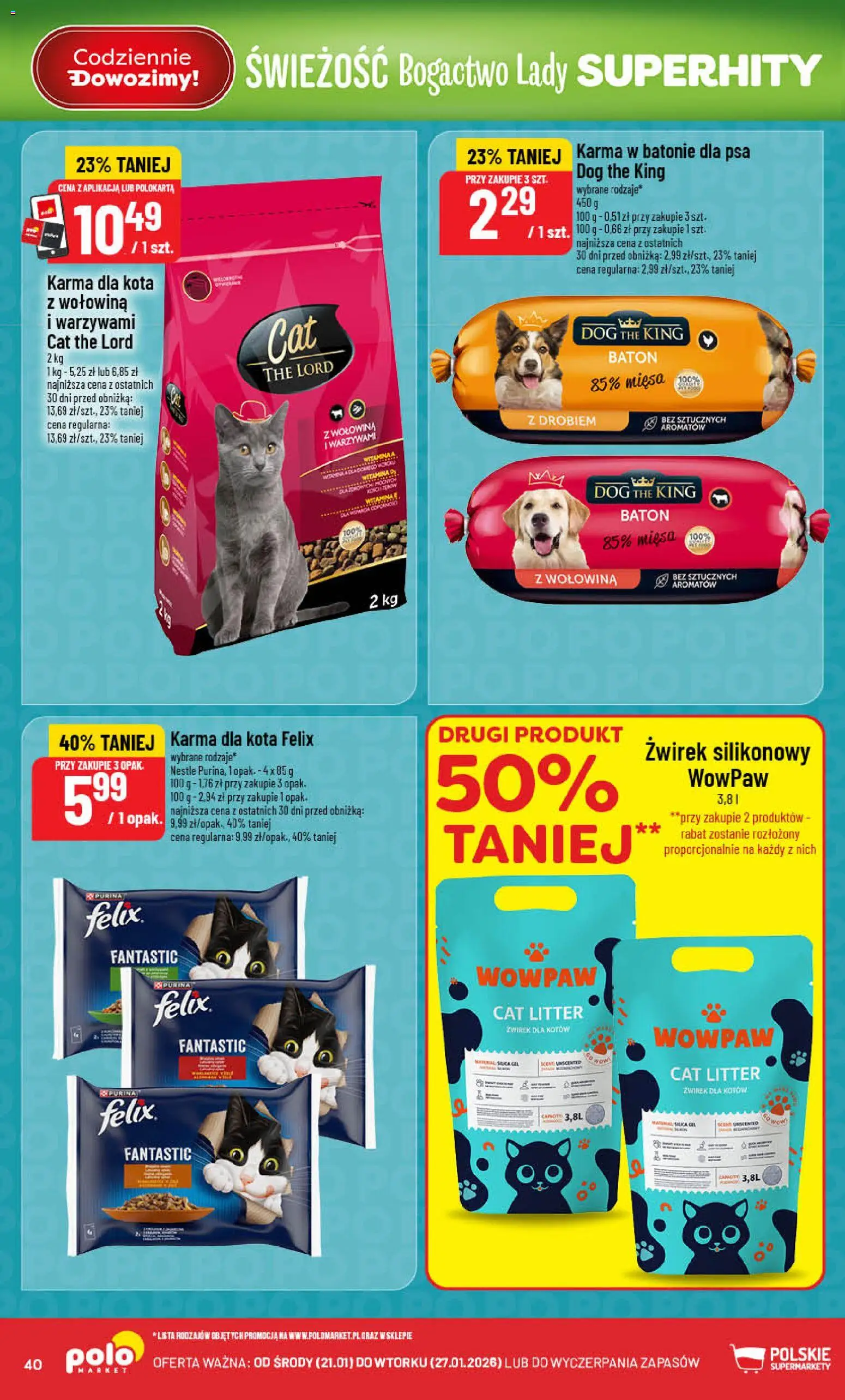 POLOmarket Gazetka od 21.01.2026 | Strona: 40 | Produkty: Baton, Karma dla kota, Wołowina