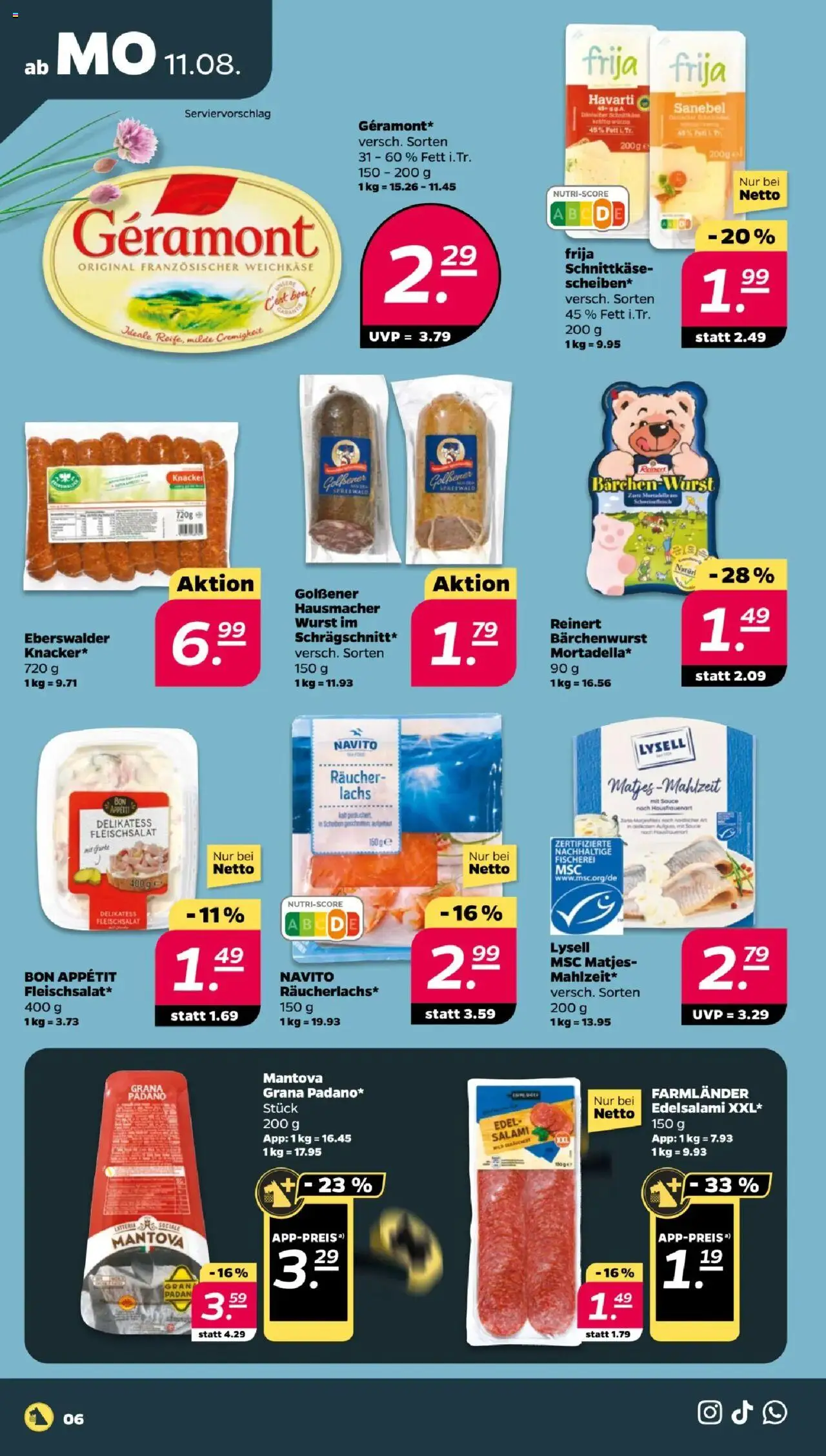 Netto Prospekt 	 - gültig ab dem 11.08.2025 | Seite: 6 | Produkte: Geramont, Lachs, Wurst, Salami