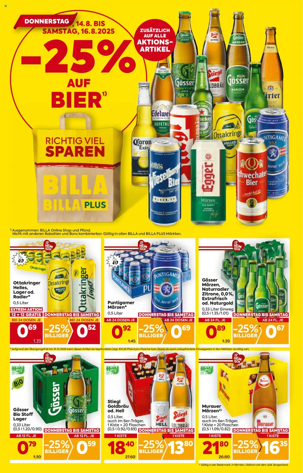 Billa AT akciós ujság - amely érvényes a következő dátumtól: 14.08.2025 | Oldal: 2 | Termékek: Heineken, Gösser